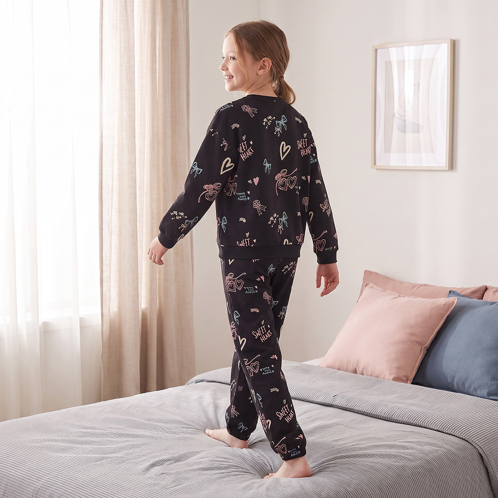 Juniors Crew Neck Long Sleeves Sweatshirt and Joggers Set with Elasticated Drawstring Closure-girls-clothing-setsandcoords-image-4