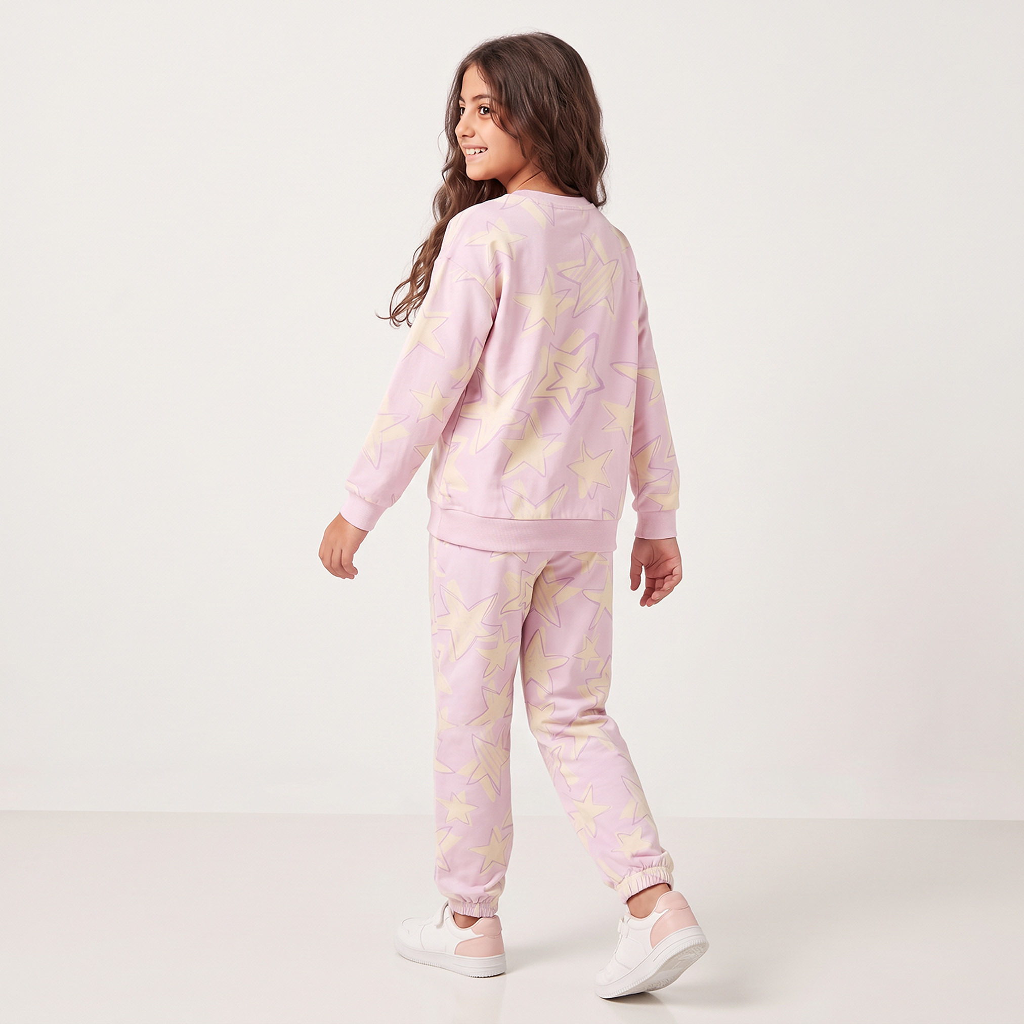 Juniors Round Neck Long Sleeves Sweatshirt and Joggers Set with Star Print-girls-clothing-setsandcoords-image-2