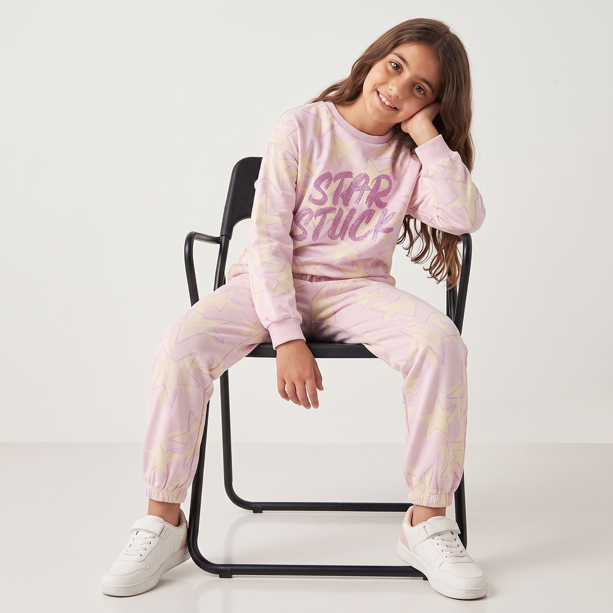 Juniors Round Neck Long Sleeves Sweatshirt and Joggers Set with Star Print-girls-clothing-setsandcoords-image-6