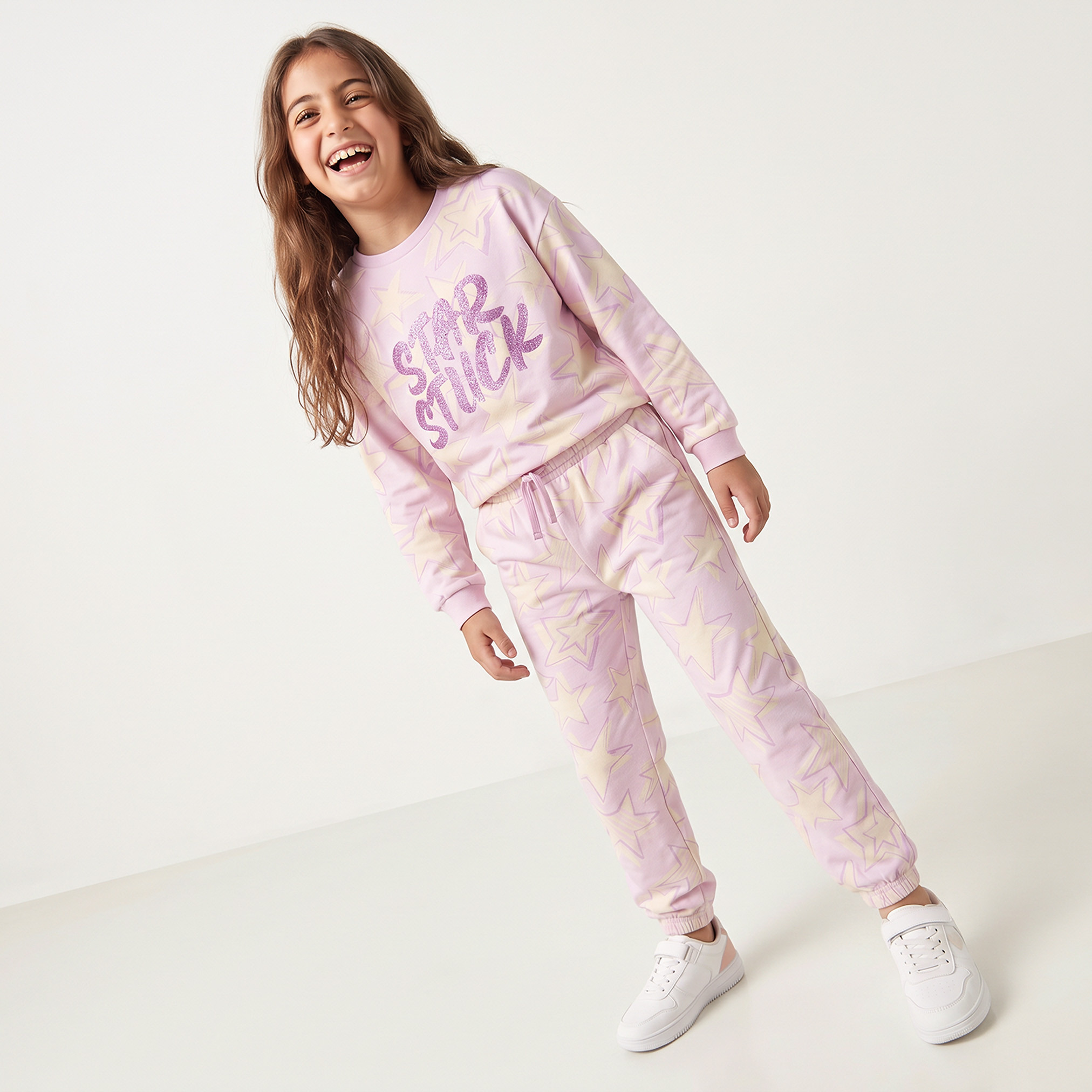 Juniors Round Neck Long Sleeves Sweatshirt and Joggers Set with Star Print-girls-clothing-setsandcoords-image-7