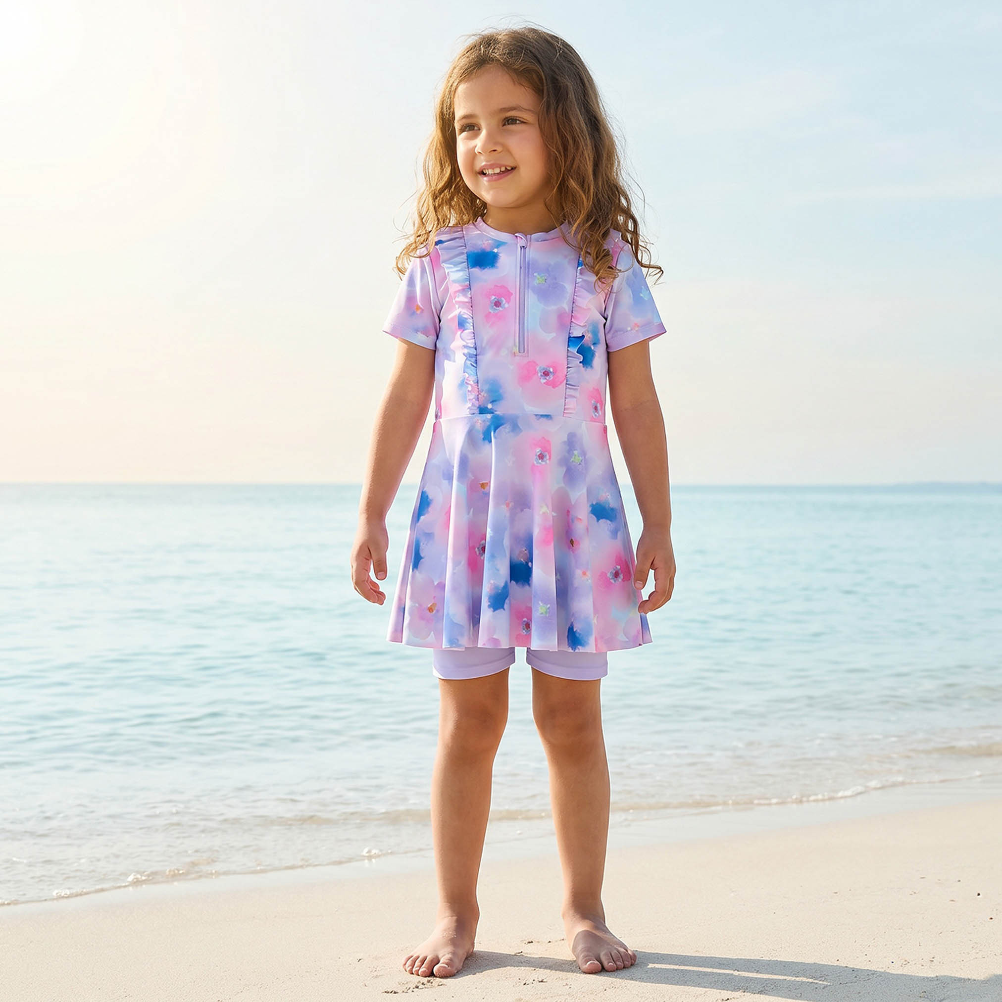 طقم سباحة للبنات بطبعة زهور مع شورت من جونيورز - طقم من قطعتين-girls-clothing-sportswear-swimwear-image-1