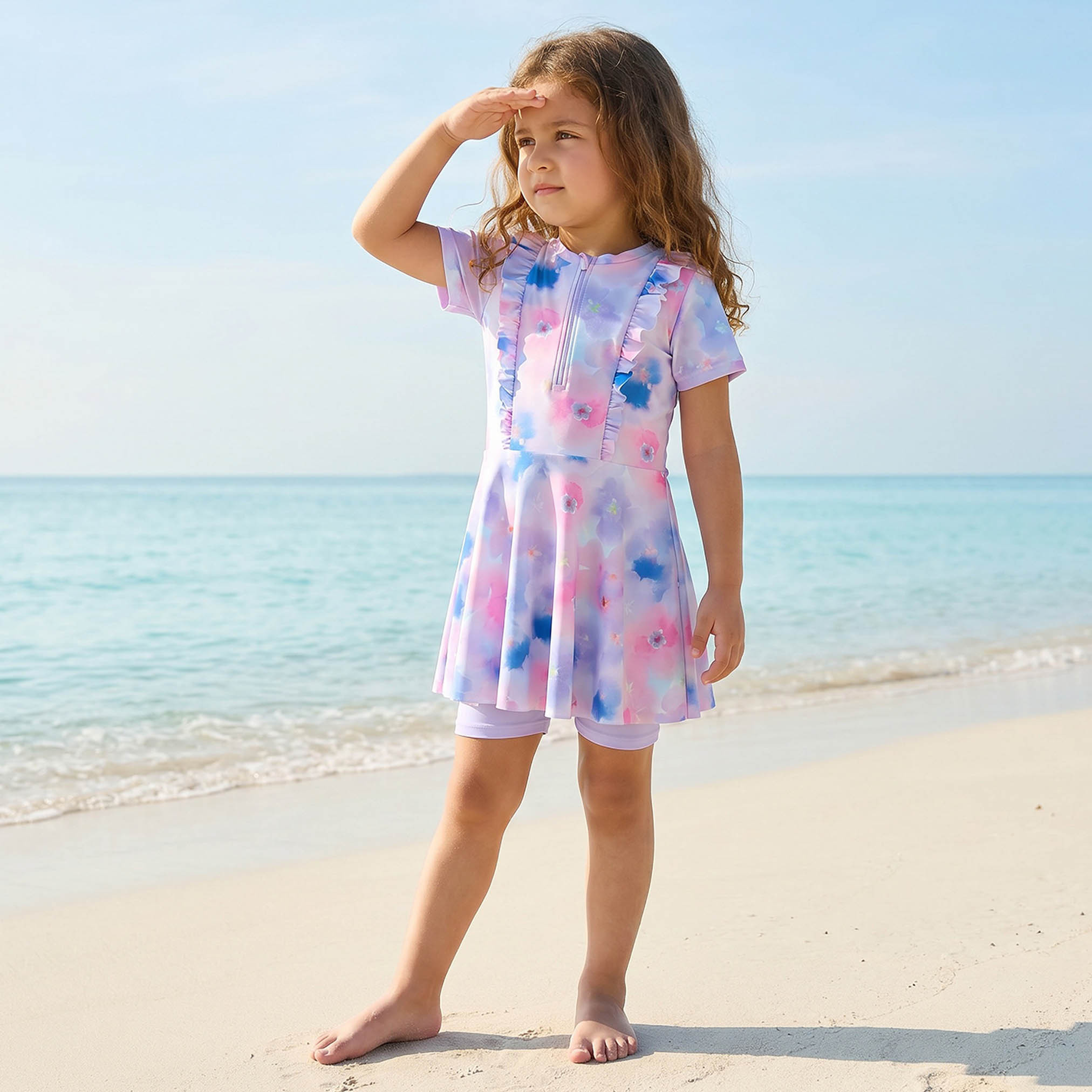 طقم سباحة للبنات بطبعة زهور مع شورت من جونيورز - طقم من قطعتين-girls-clothing-sportswear-swimwear-image-4
