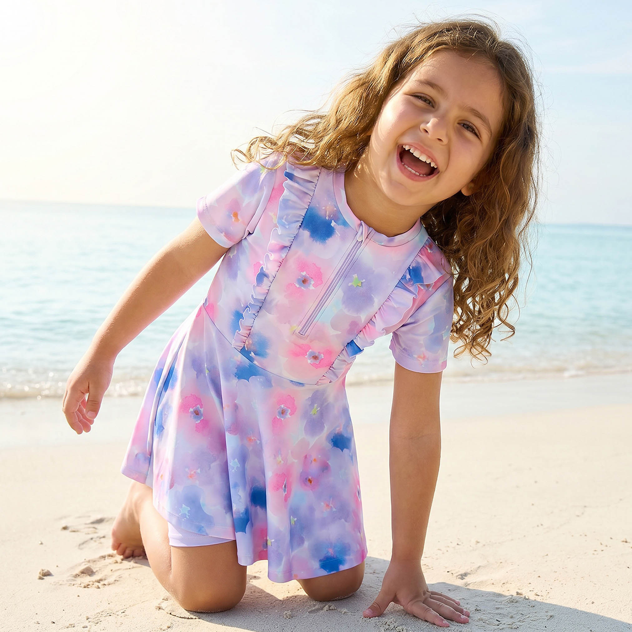 طقم سباحة للبنات بطبعة زهور مع شورت من جونيورز - طقم من قطعتين-girls-clothing-sportswear-swimwear-image-5