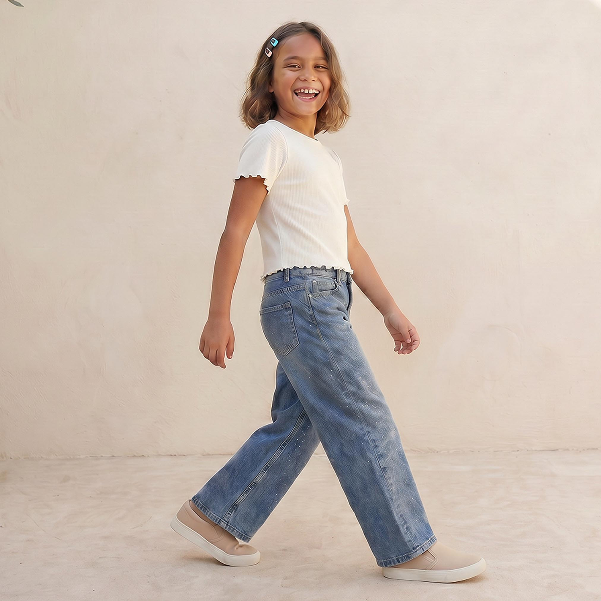 بنطلون جينز بنات مع تطريز وخصر بزر من جونيورز-baby-girls-clothing-bottoms-jeans-image-5