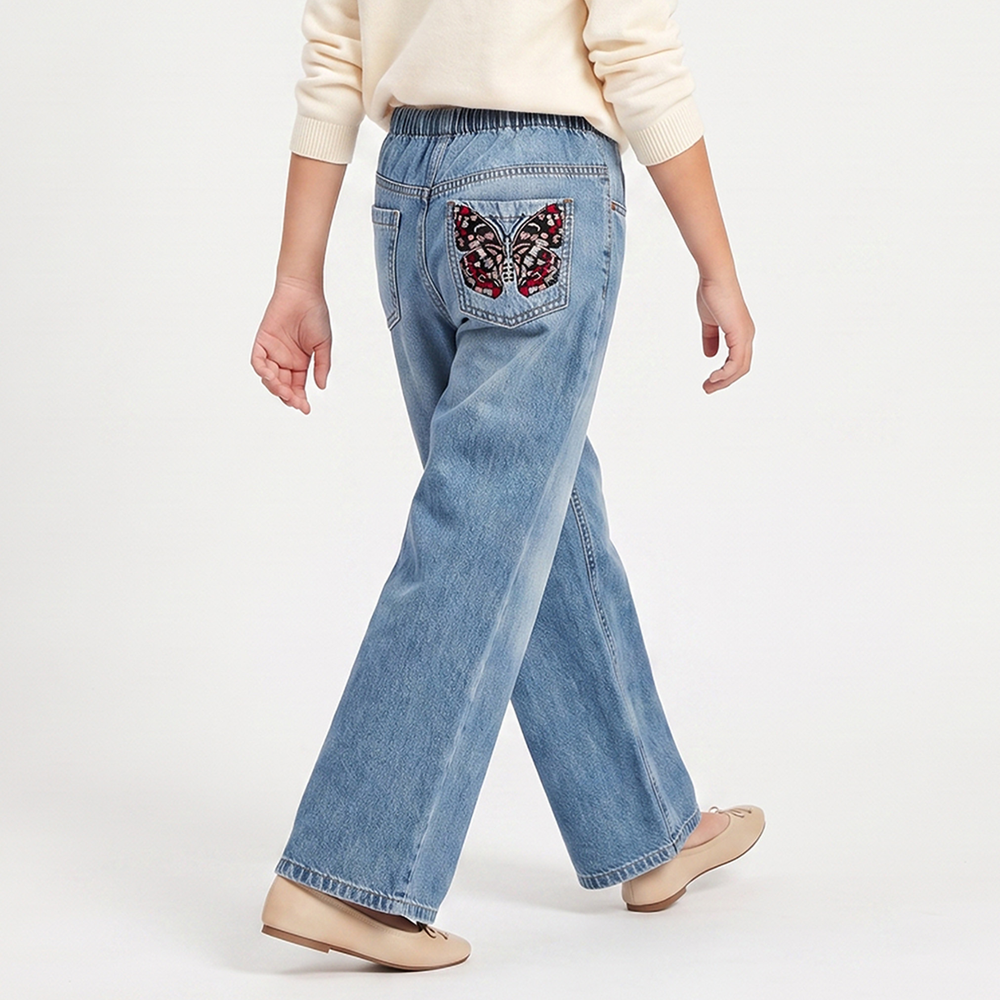 Juniors Wide Leg Jeans with Butterfly Embroidery-girls-clothing-bottoms-jeansandjoggers-image-3