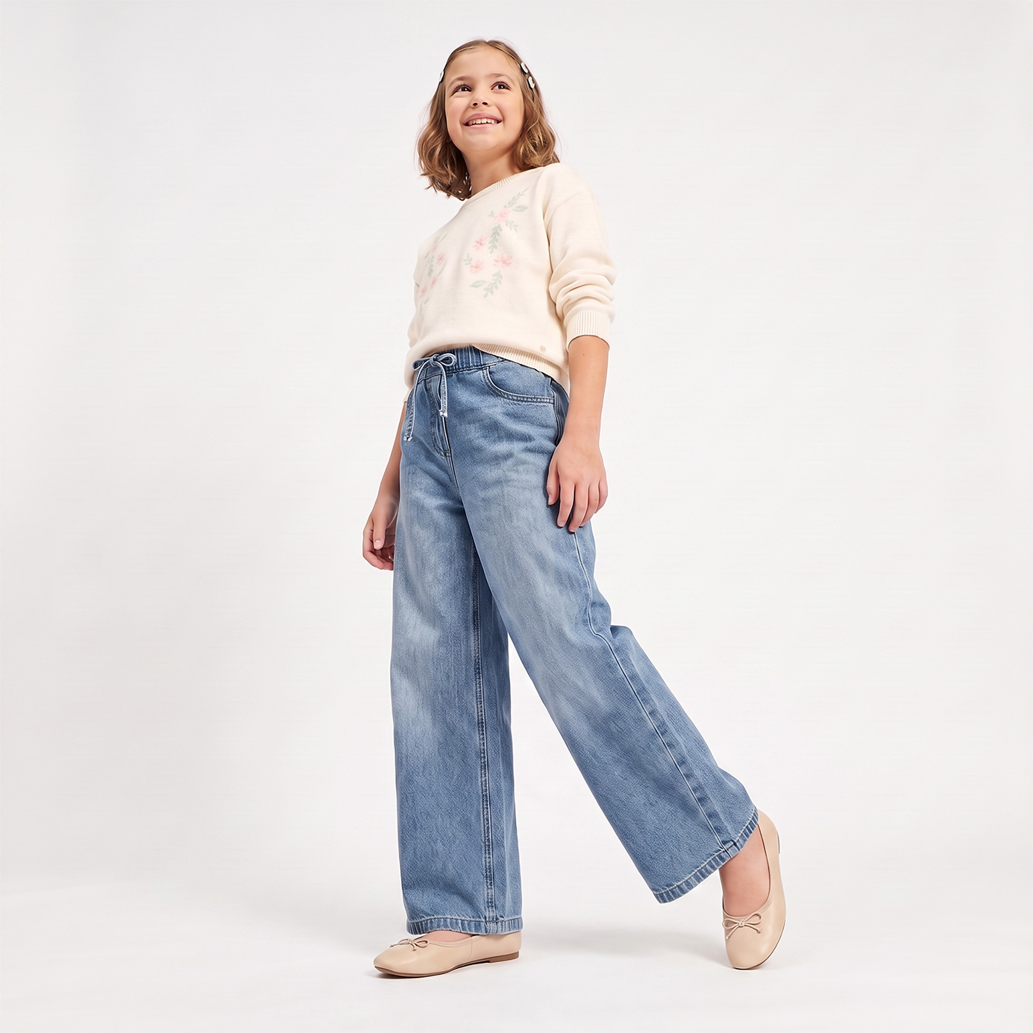Juniors Wide Leg Jeans with Butterfly Embroidery-girls-clothing-bottoms-jeansandjoggers-image-5