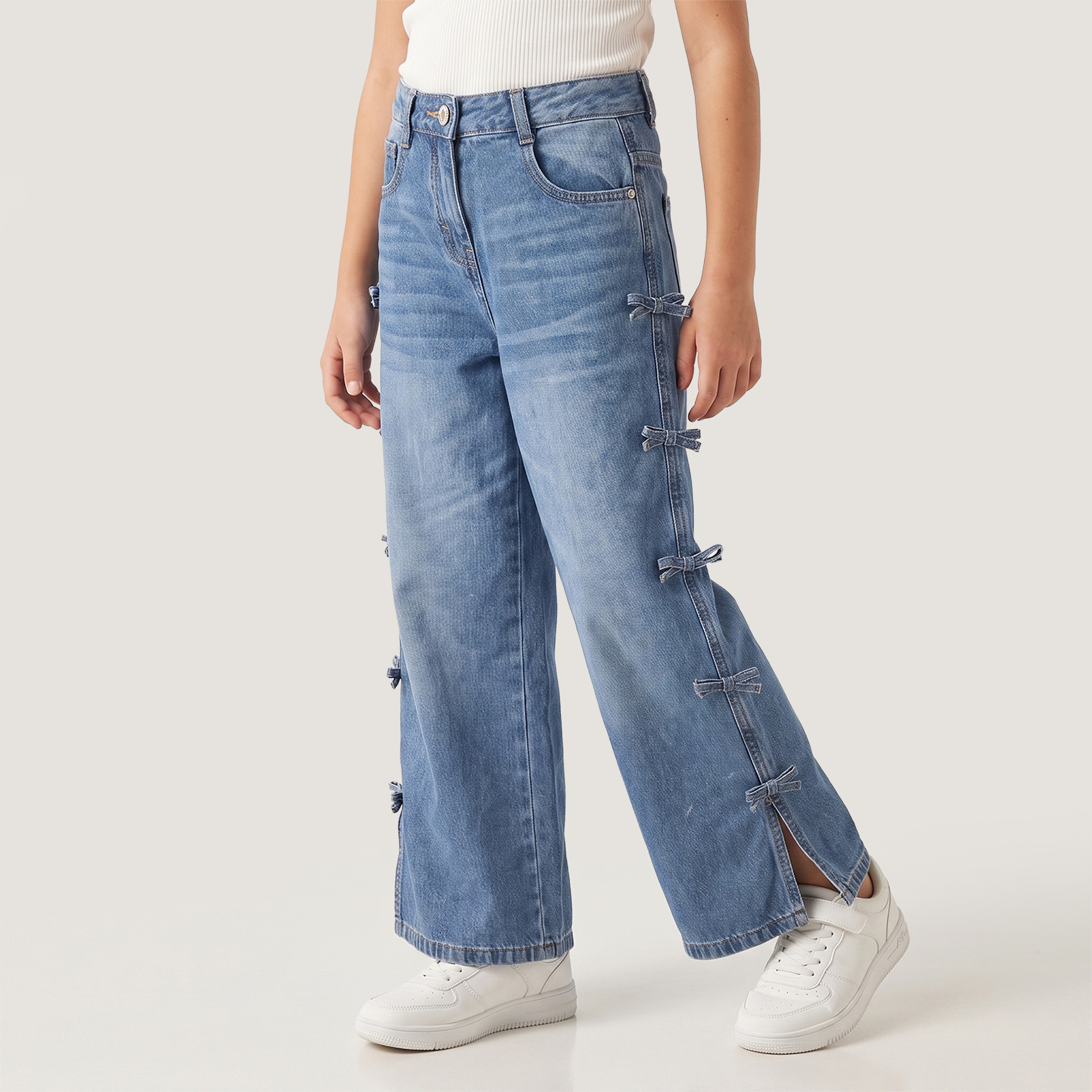 Juniors Mid-Rise Jeans with Bow and Slit Detail-girls-clothing-bottoms-jeansandjeggings-image-1