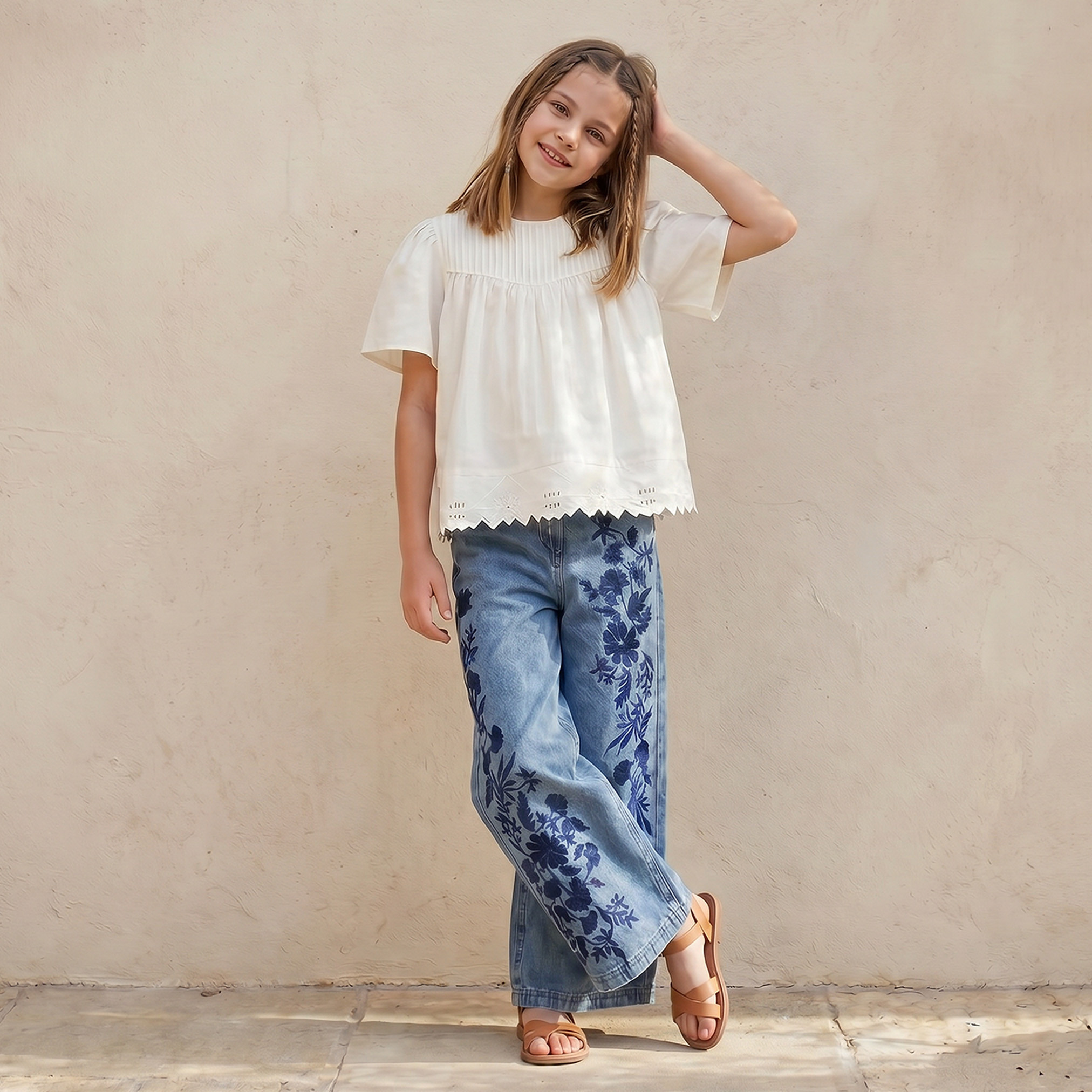 Eligo Crew Neck Short Sleeves Top with Pintucks-girls-clothing-blousesandshirts-image-2