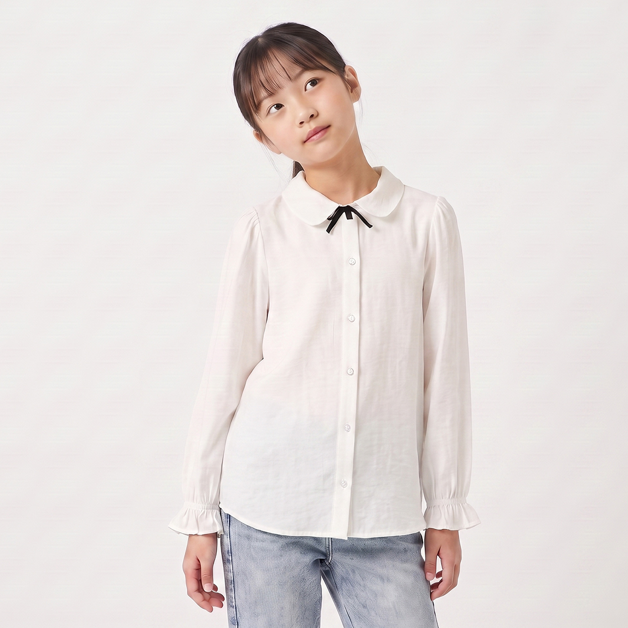 قميص بأكمام طويلة وزينة فيونكة وياقة من إليجو-girls-clothing-blousesandshirts-image-1