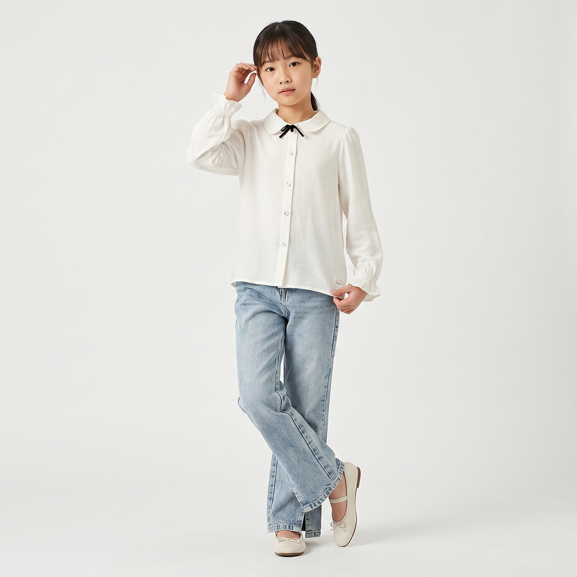 قميص بأكمام طويلة وزينة فيونكة وياقة من إليجو-girls-clothing-blousesandshirts-image-5