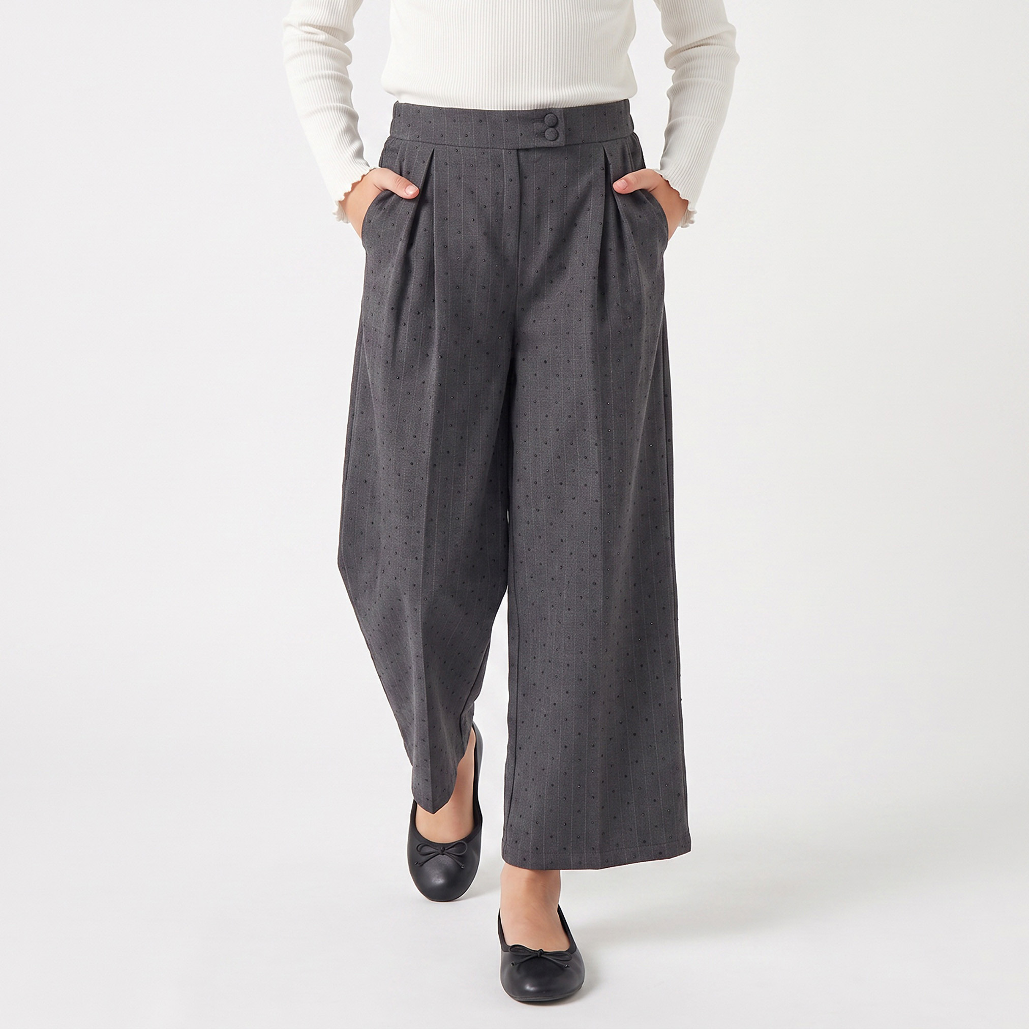 بنطلون واسع الساق بخصر مطاطي وتزيينات أحجار-girls-clothing-bottoms-trousers-image-1