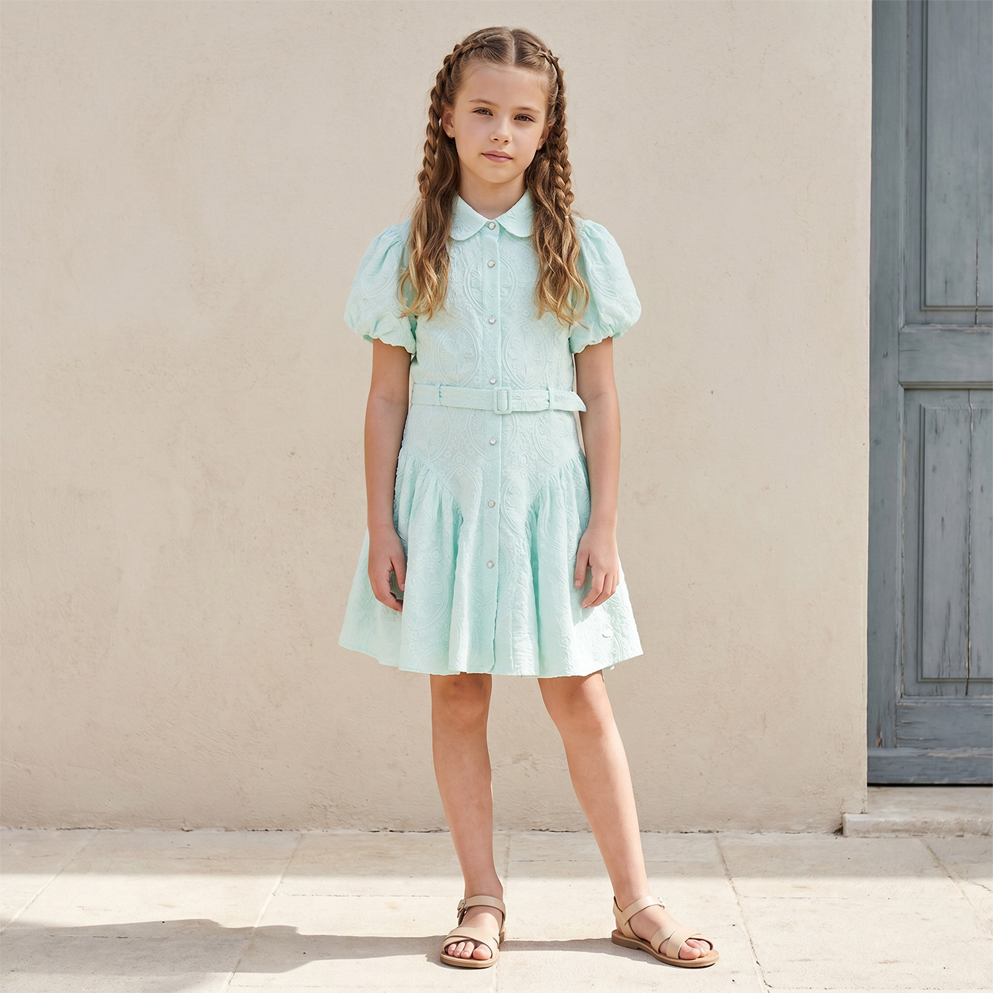 فستان بياقة عادية وأكمام قصيرة وطول الركبة مع تطريز من إليجو-girls-clothing-dressesandjumpsuits-image-1