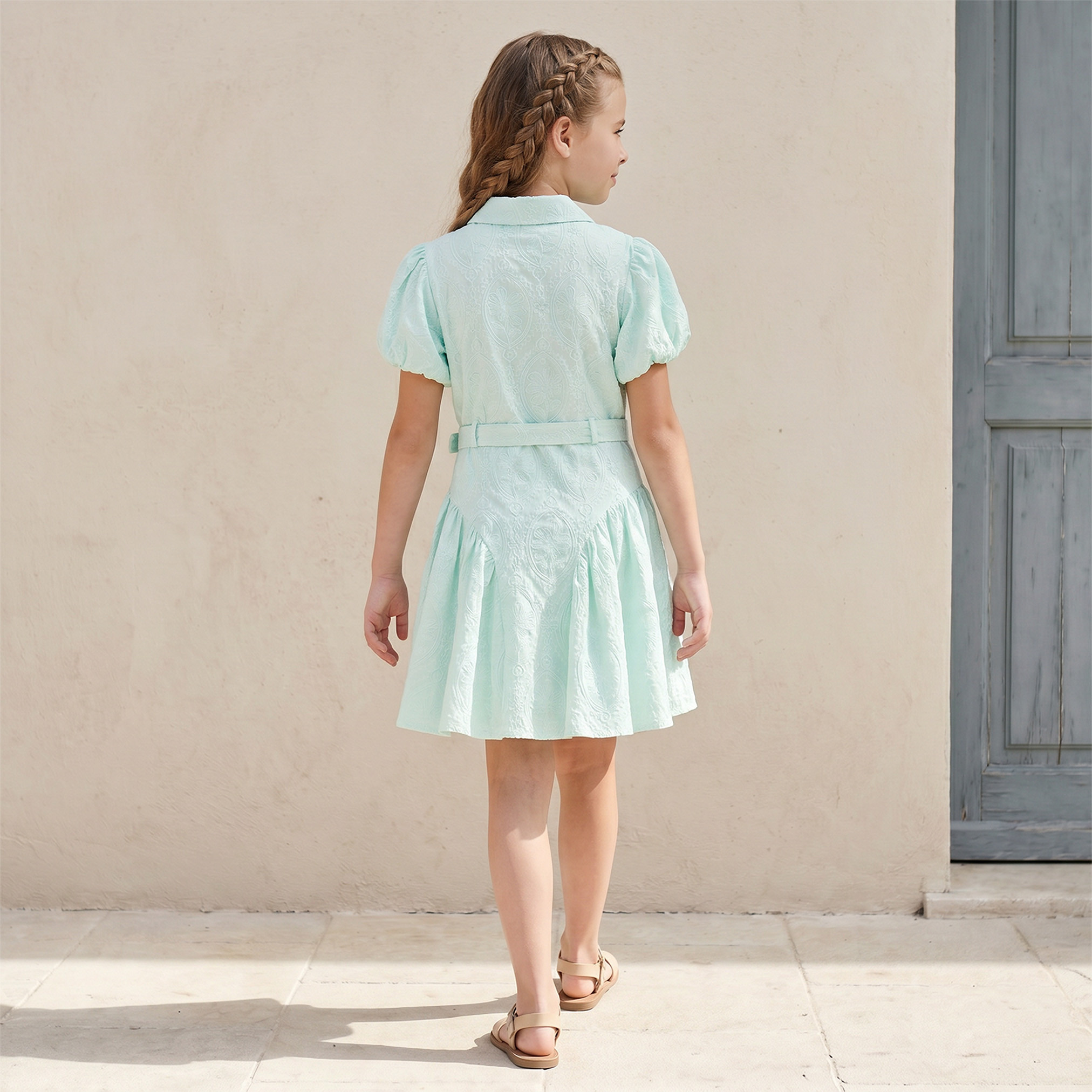 فستان بياقة عادية وأكمام قصيرة وطول الركبة مع تطريز من إليجو-girls-clothing-dressesandjumpsuits-image-2