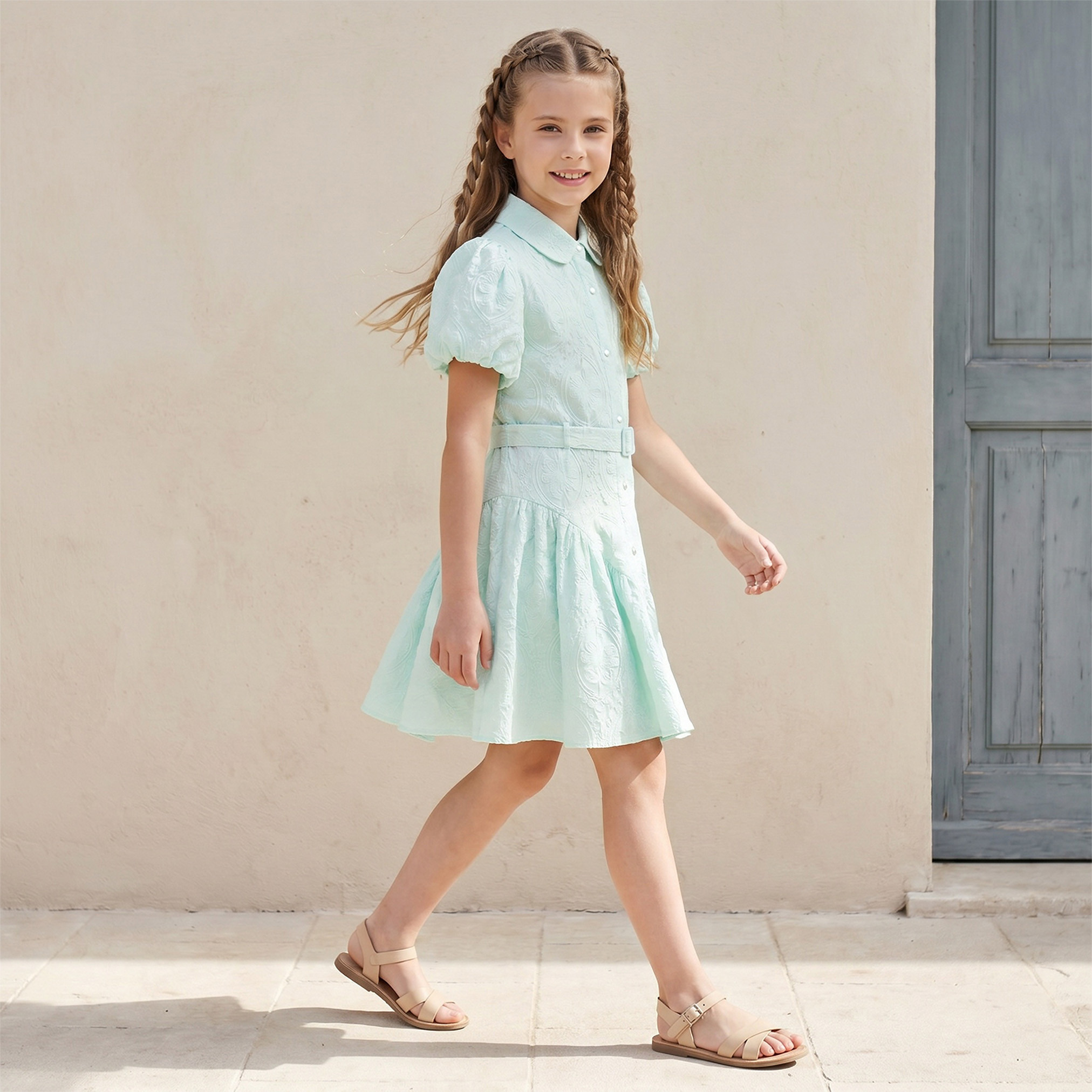 فستان بياقة عادية وأكمام قصيرة وطول الركبة مع تطريز من إليجو-girls-clothing-dressesandjumpsuits-image-4