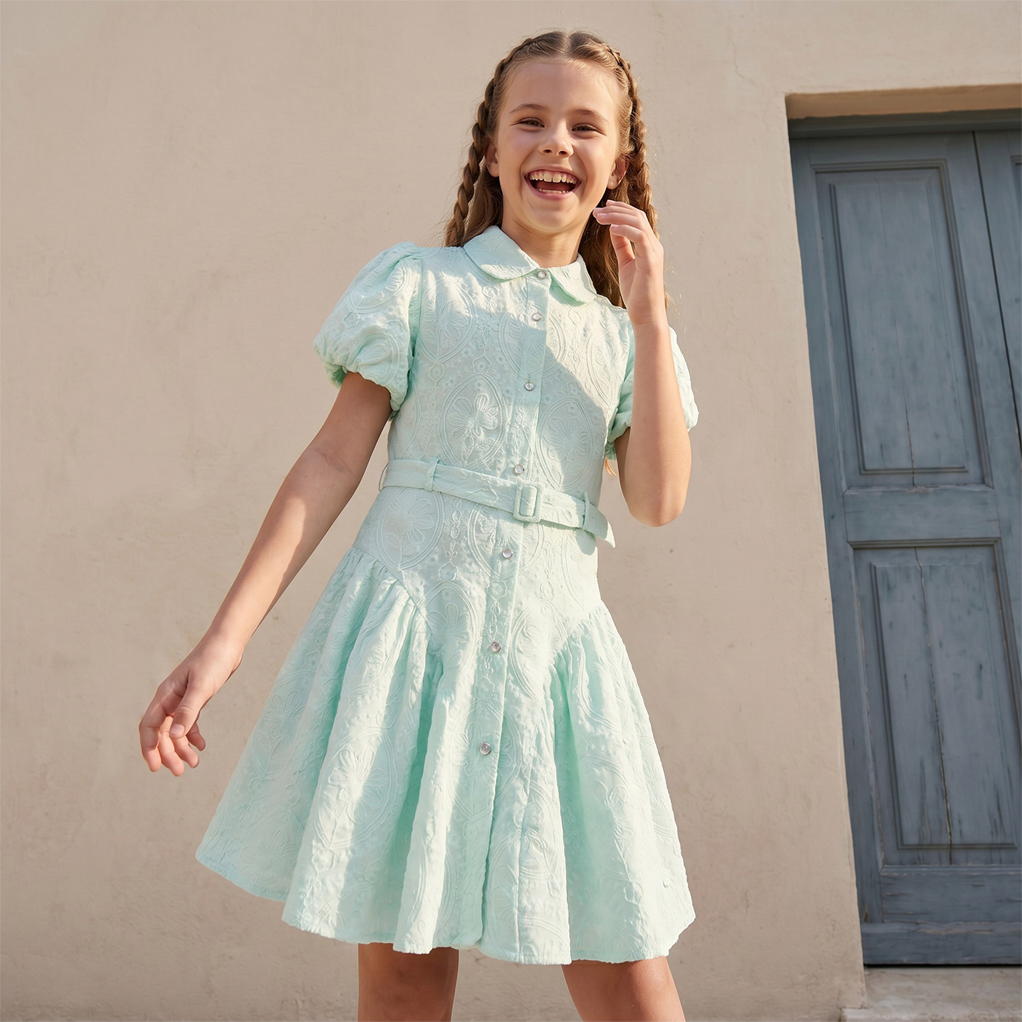 فستان بياقة عادية وأكمام قصيرة وطول الركبة مع تطريز من إليجو-girls-clothing-dressesandjumpsuits-image-5
