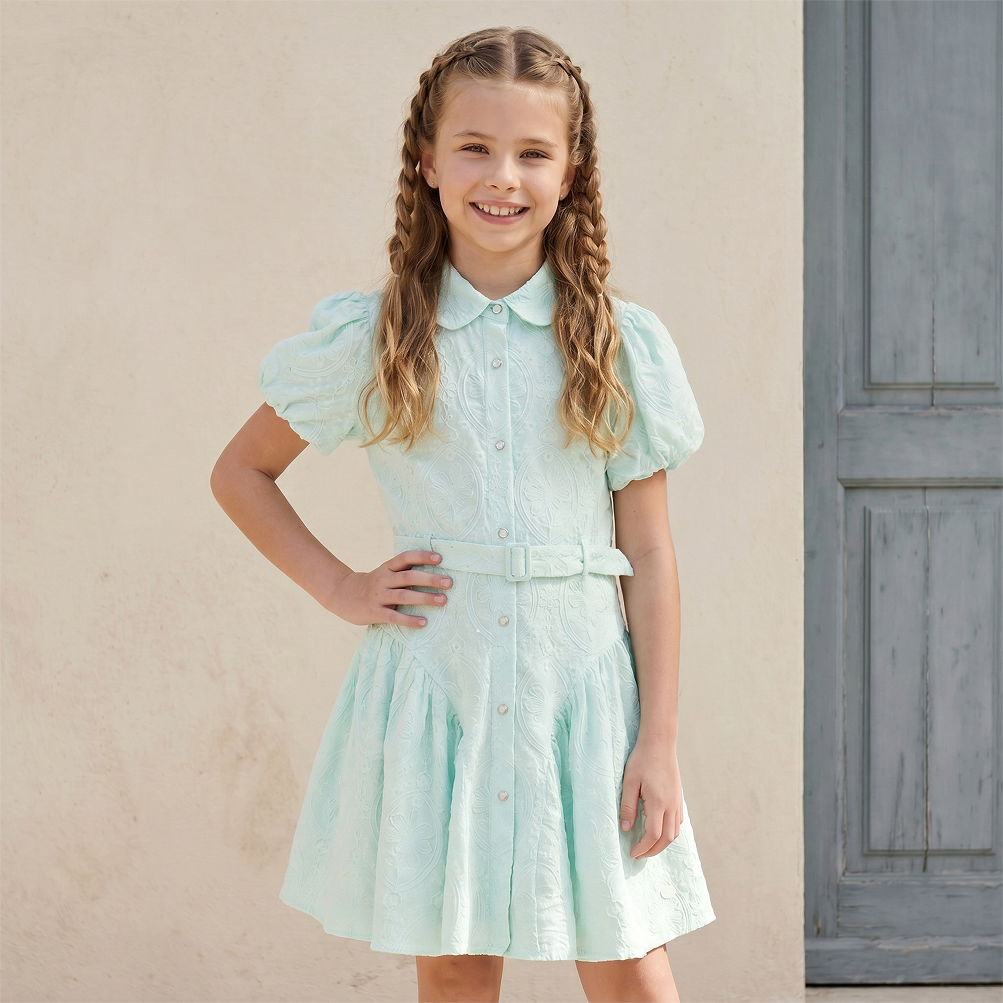 فستان بياقة عادية وأكمام قصيرة وطول الركبة مع تطريز من إليجو-girls-clothing-dressesandjumpsuits-image-6