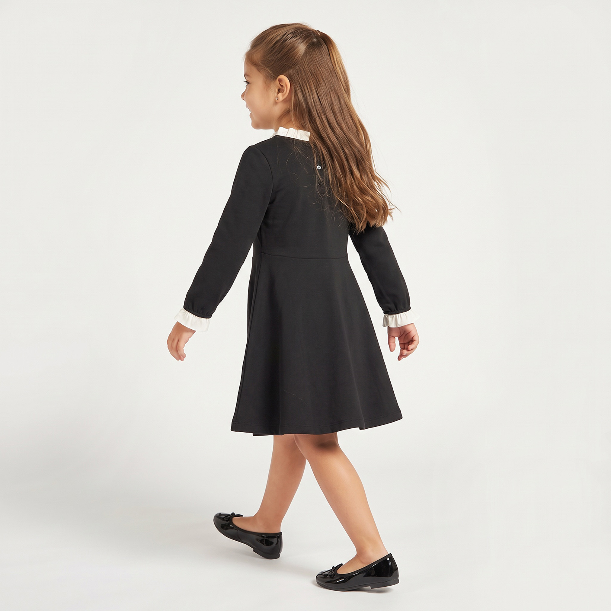 Eligo Round Neck Long Sleeves Knee Length Dress with Ruffle Trim-girls-clothing-dressesandjumpsuits-image-3
