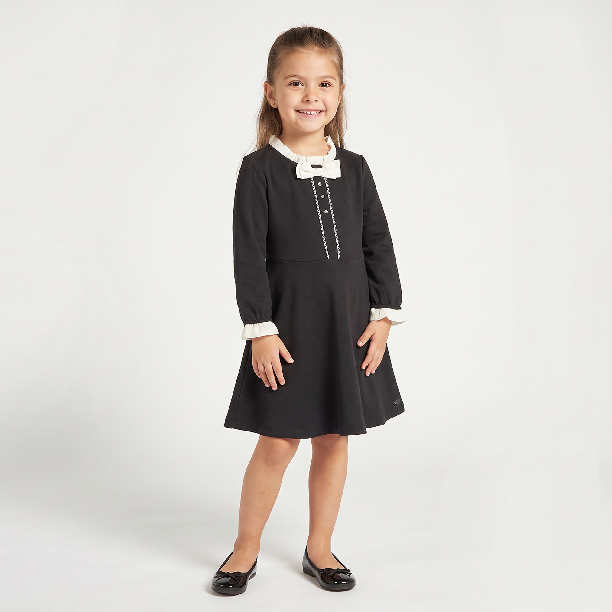 Eligo Round Neck Long Sleeves Knee Length Dress with Ruffle Trim-girls-clothing-dressesandjumpsuits-image-4
