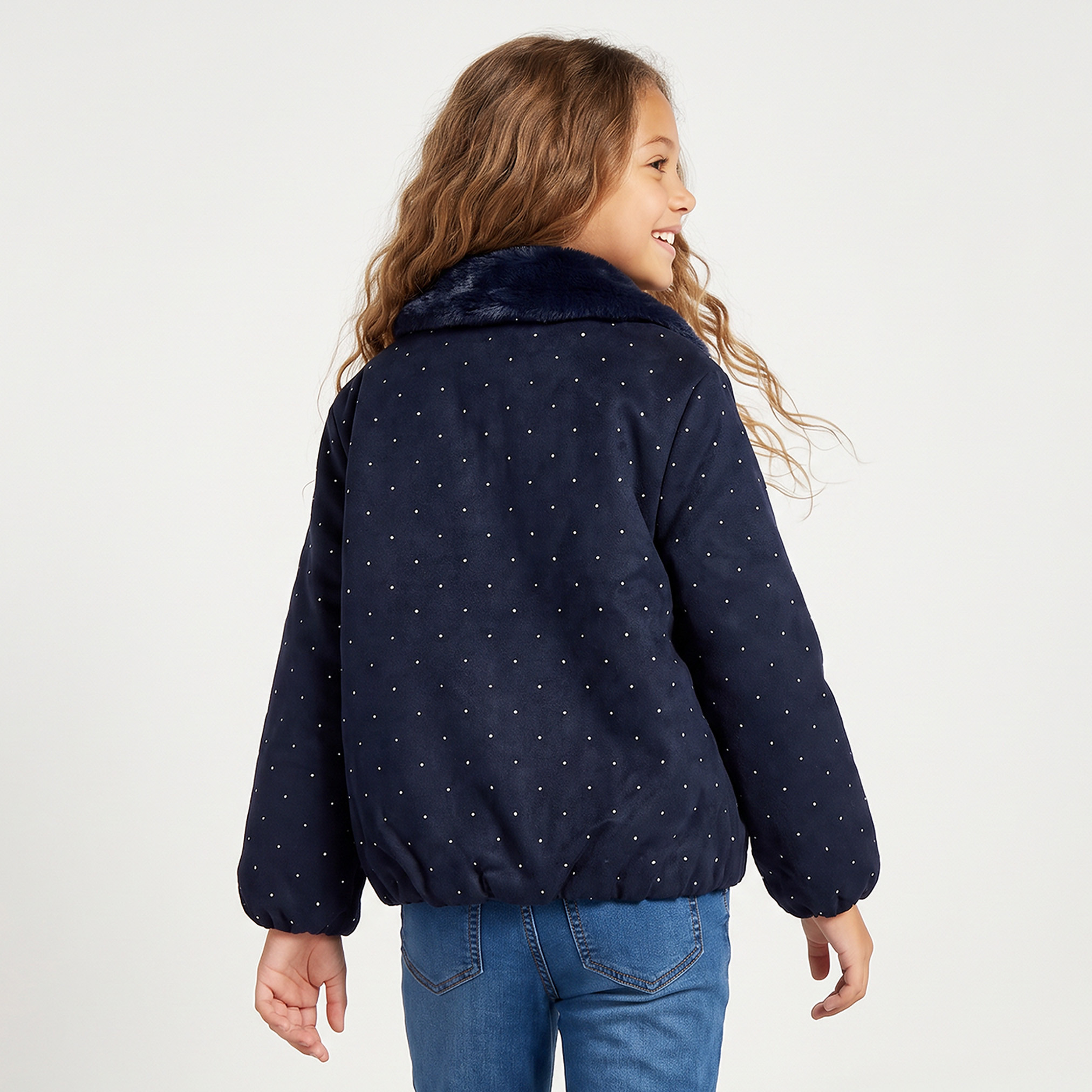 جاكيت مزين بتفاصيل لامعة وياقة من الفرو الصناعي من إليجو-girls-clothing-winterwear-jacketsandcoats-image-2