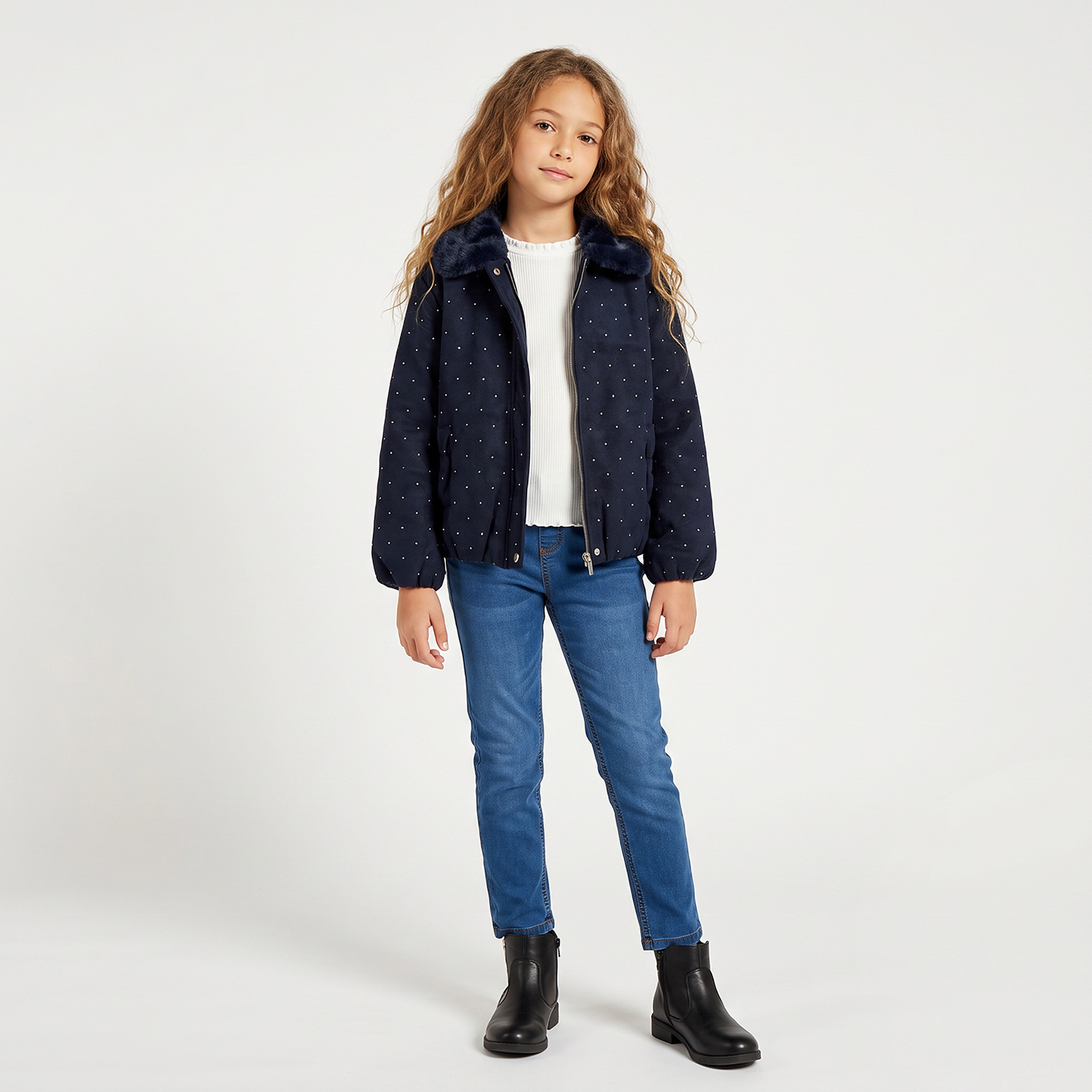 جاكيت مزين بتفاصيل لامعة وياقة من الفرو الصناعي من إليجو-girls-clothing-winterwear-jacketsandcoats-image-3