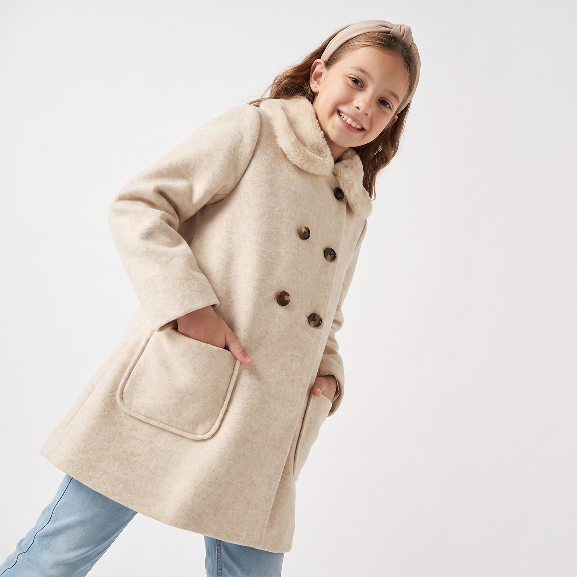 Faux Fur Jacket with Long Sleeves-girls-clothing-winterwear-jacketsandcoats-image-1