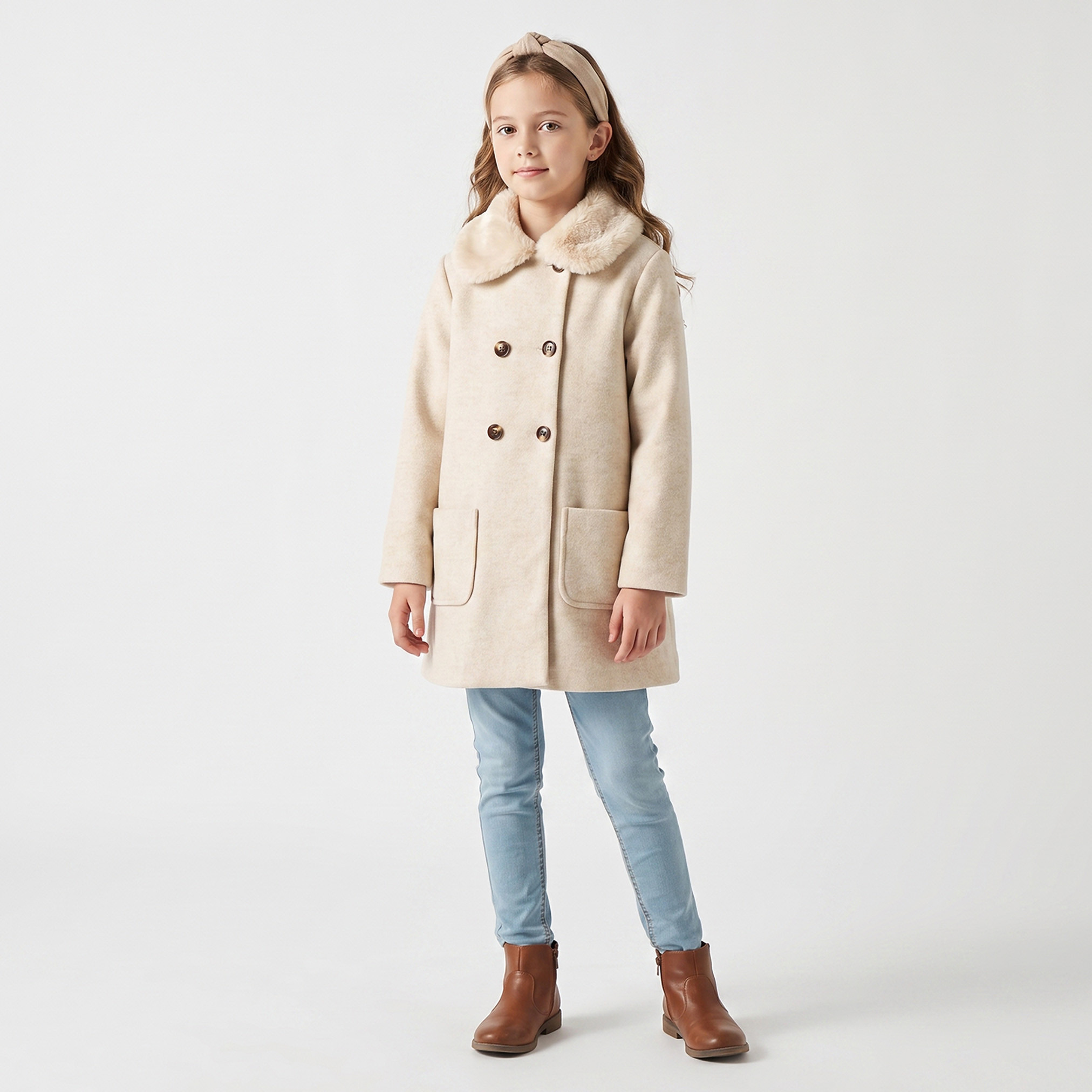 Faux Fur Jacket with Long Sleeves-girls-clothing-winterwear-jacketsandcoats-image-2