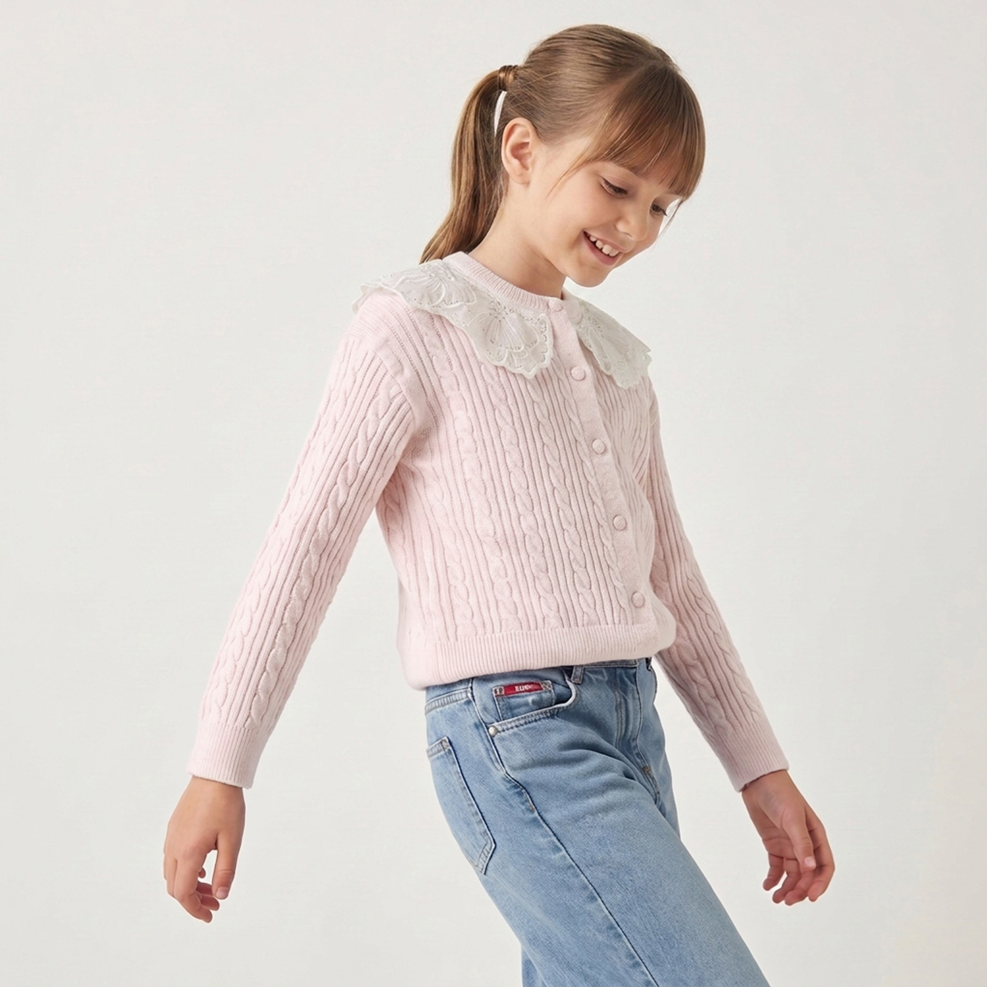 كارديجان بياقة بيتر بان وتفاصيل دانتيل من إليجو-girls-clothing-jumpersandcardigans-image-1