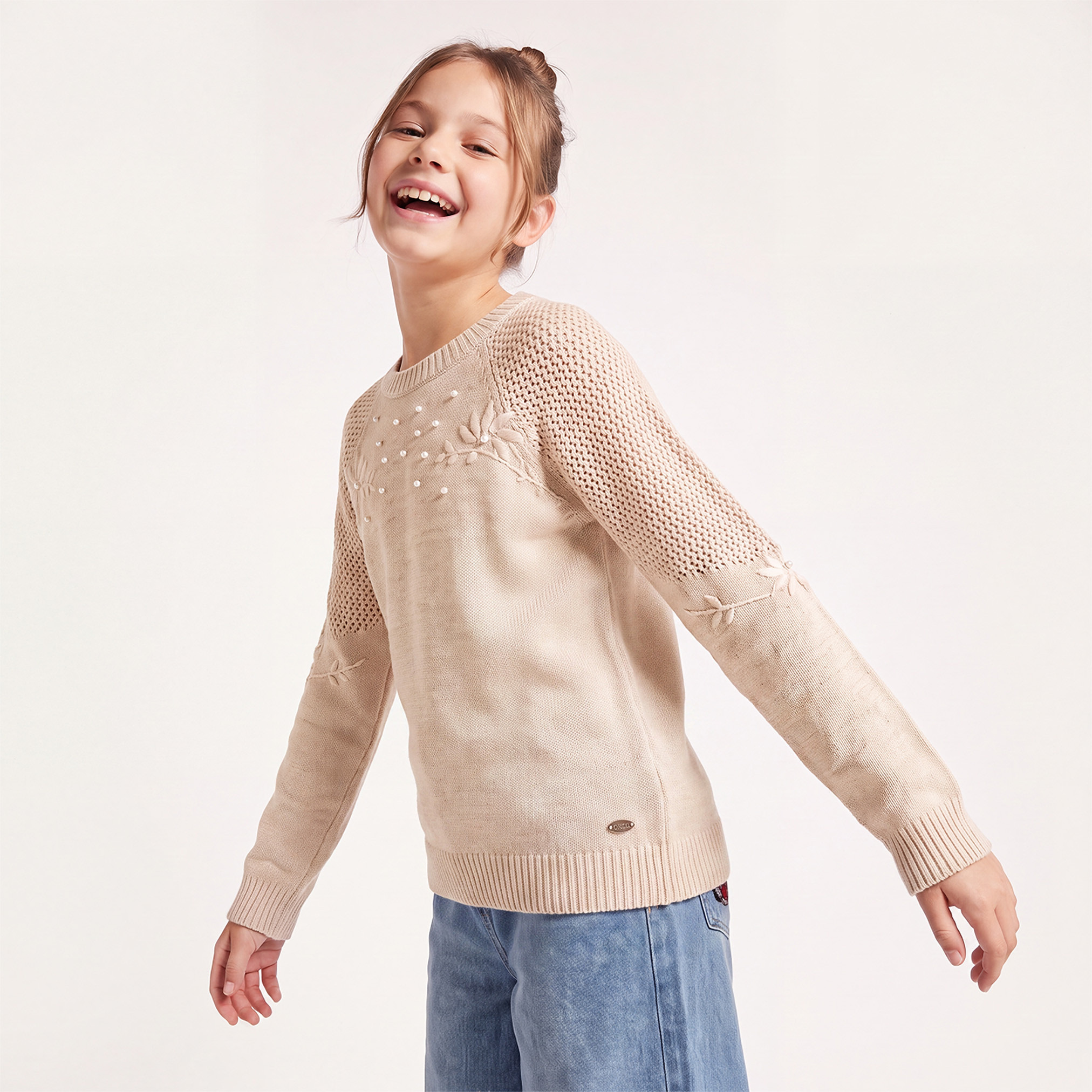 كنزة مطرزة بأكمام طويلة من إليجو-girls-clothing-jumpersandcardigans-image-1