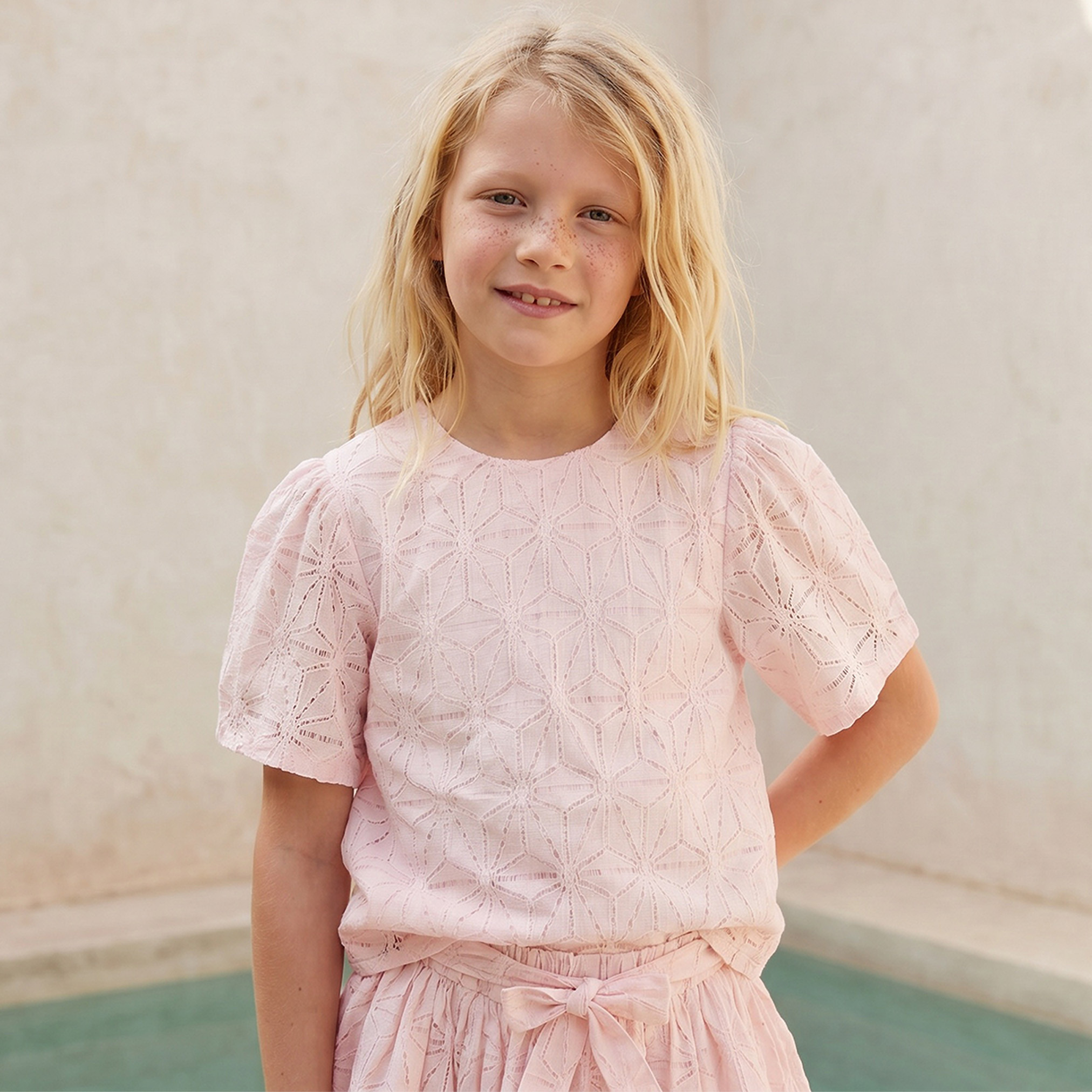 Eligo Round Neck Short Sleeves Top and Skirt Set with Tie-Up Belt-girls-clothing-setsandcoords-image-2