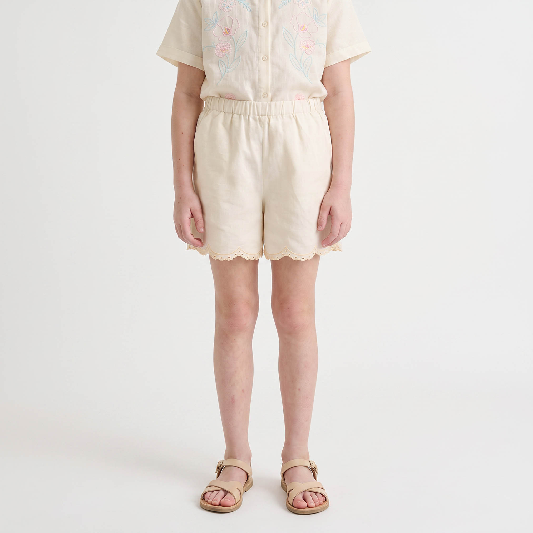 Eligo Collared Short Sleeves Shirt and Shorts Set with Floral Embroidery-girls-clothing-setsandcoords-image-3