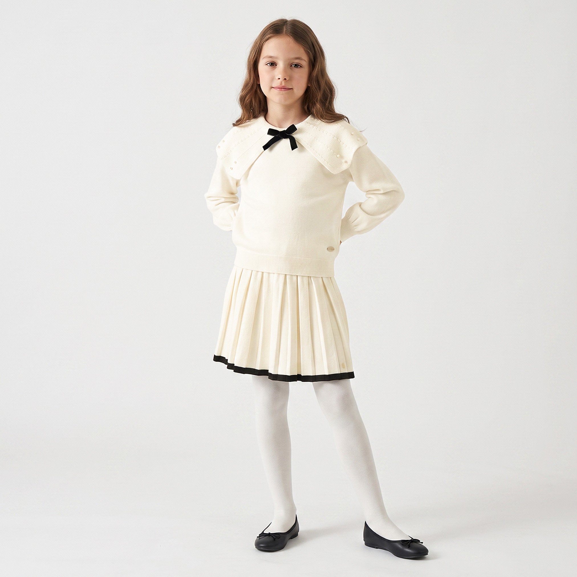 Eligo Collared Long Sleeves Sweater and Skirt Set with Tights-girls-clothing-setsandcoords-image-1
