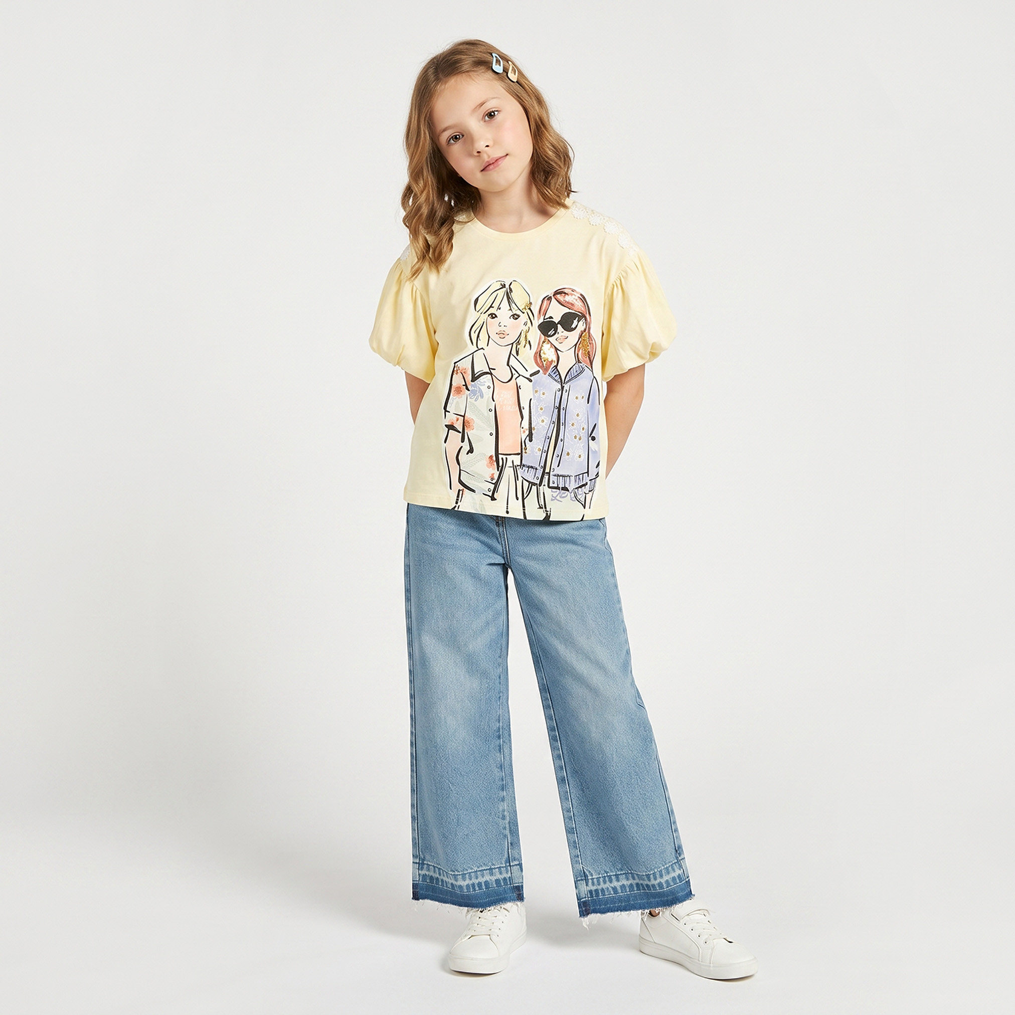 تيشيرت بطبعات جرافيك وياقة ضيقة وأكمام قصيرة من لي كوبر-girls-clothing-tshirts-image-2
