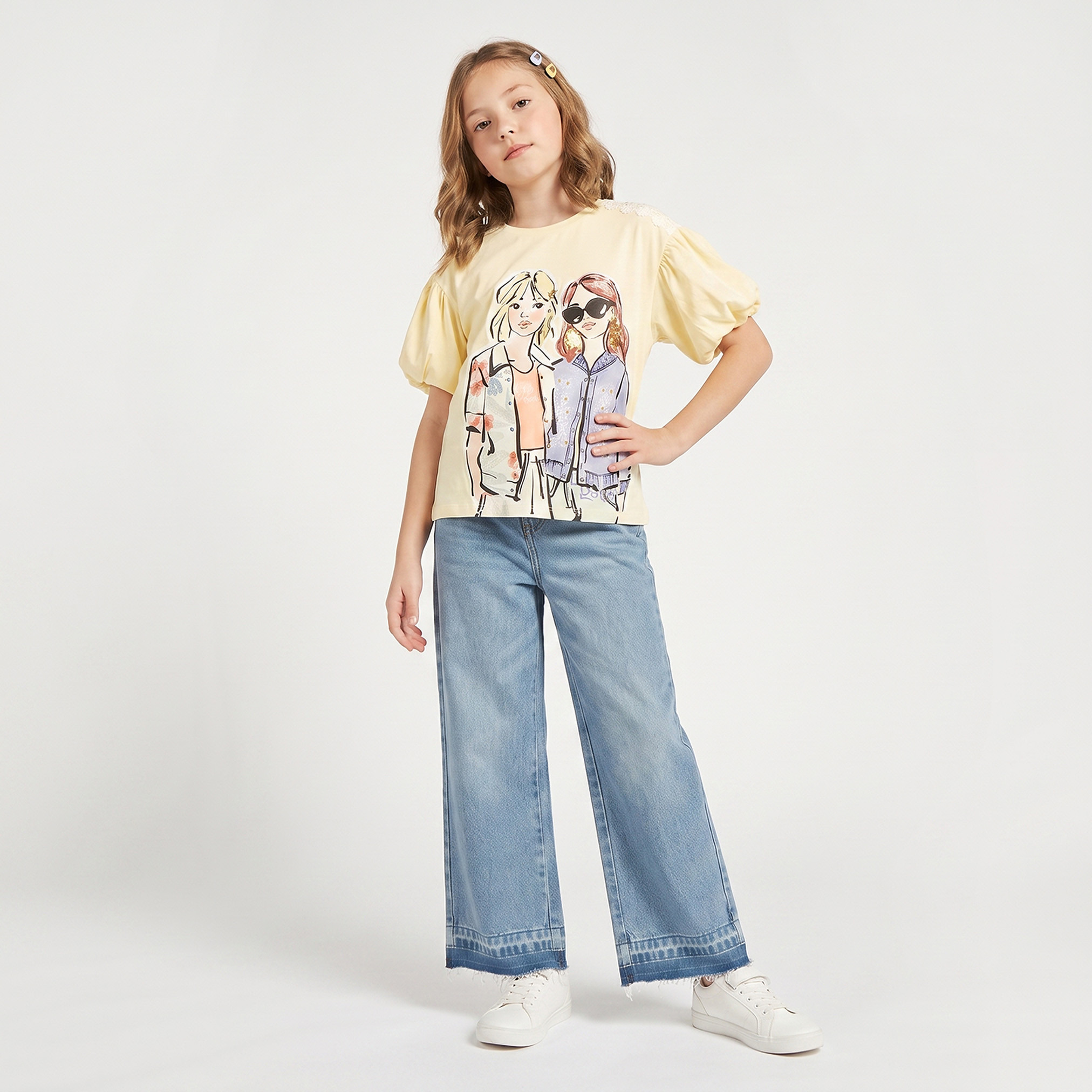 تيشيرت بطبعات جرافيك وياقة ضيقة وأكمام قصيرة من لي كوبر-girls-clothing-tshirts-image-5