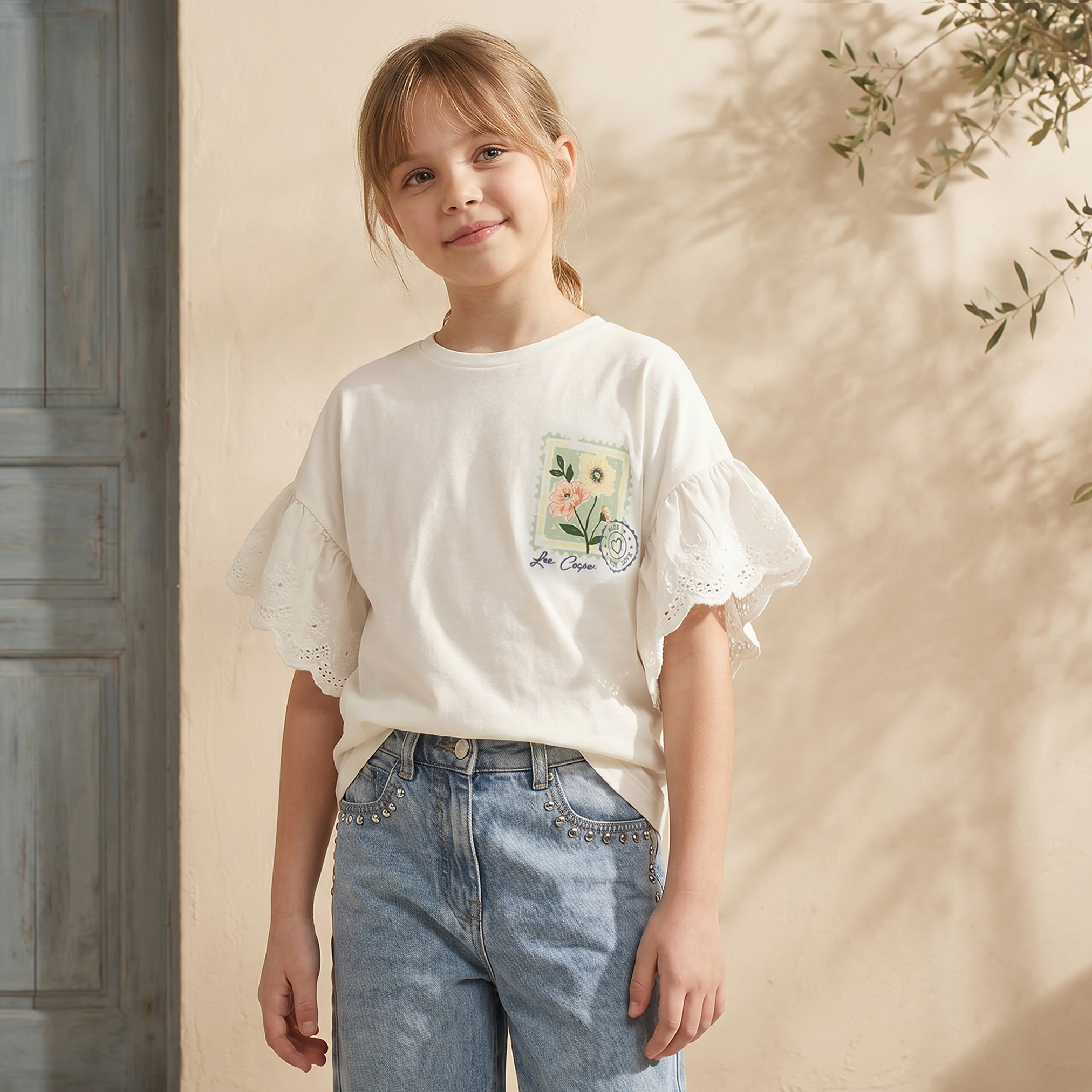 Lee Cooper Crew Neck Short Sleeves T-shirt with Floral Print-girls-clothing-tshirts-image-1