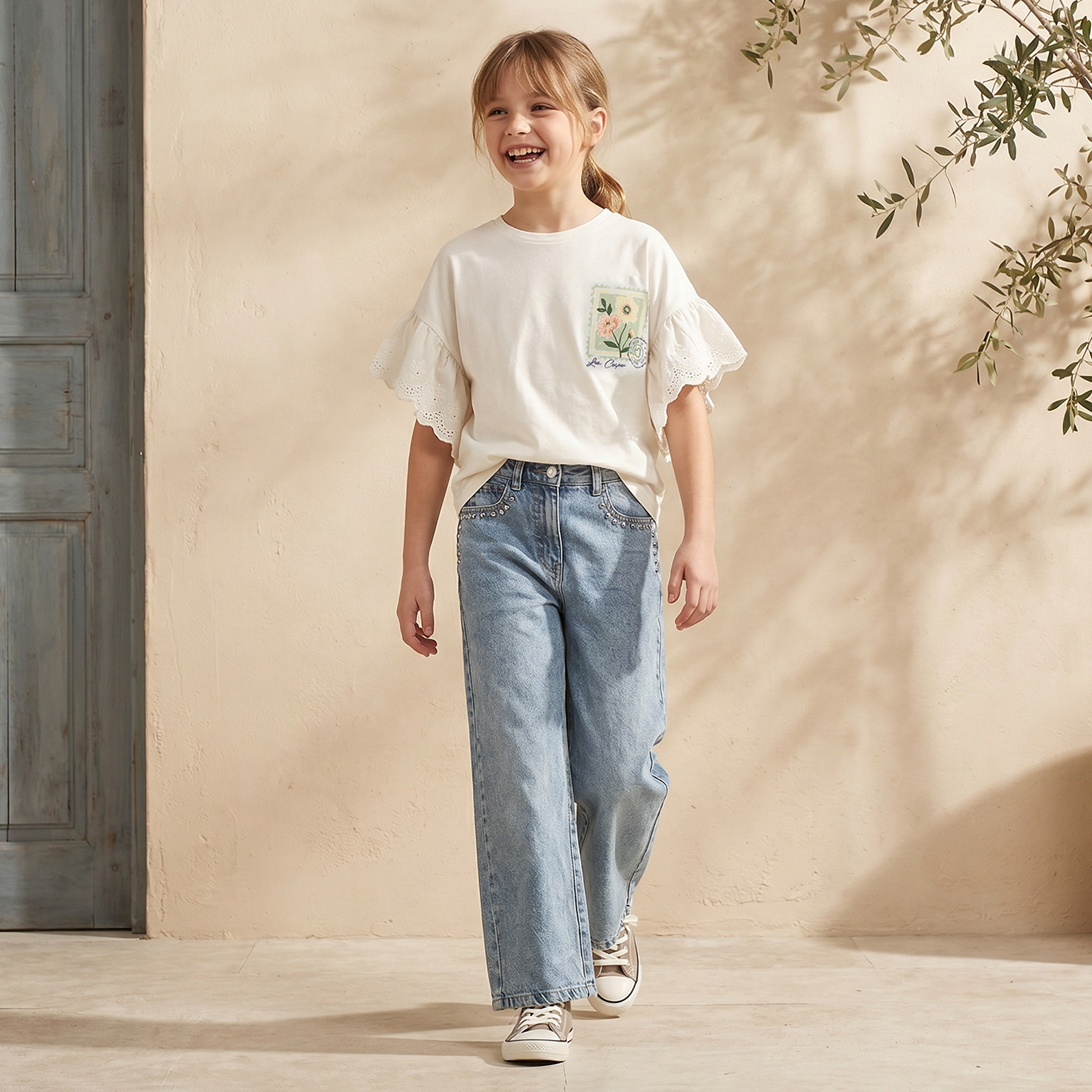 Lee Cooper Crew Neck Short Sleeves T-shirt with Floral Print-girls-clothing-tshirts-image-2