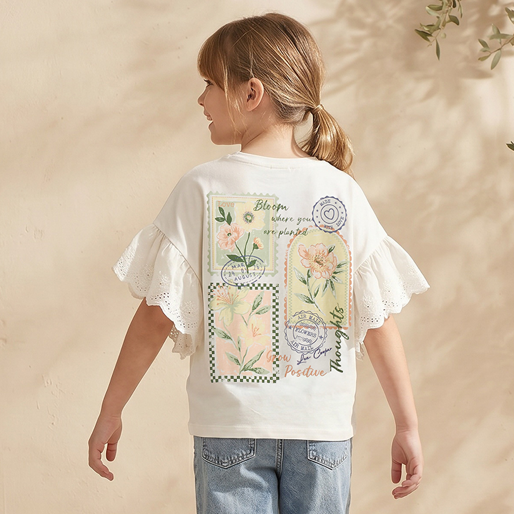Lee Cooper Crew Neck Short Sleeves T-shirt with Floral Print-girls-clothing-tshirts-image-3