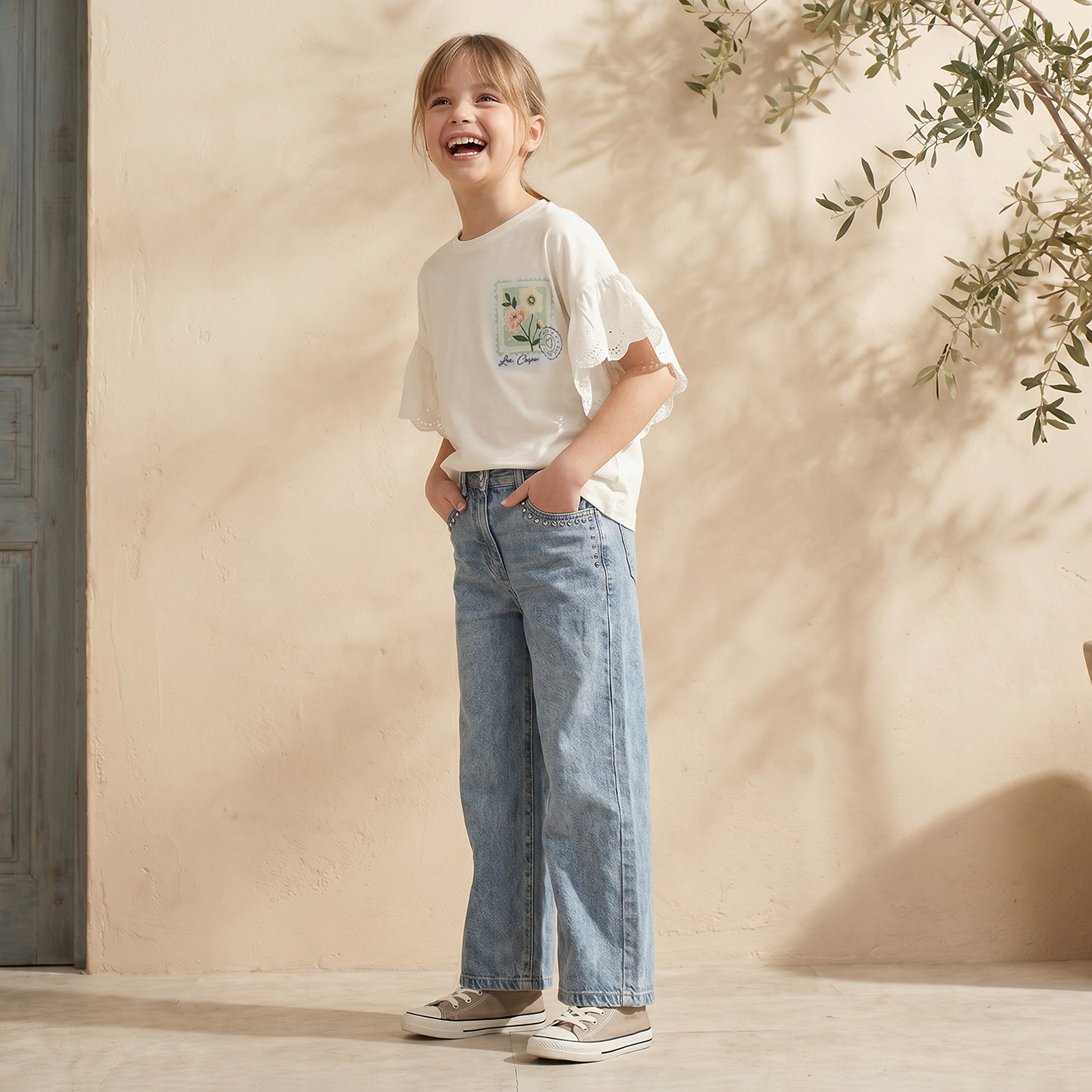 Lee Cooper Crew Neck Short Sleeves T-shirt with Floral Print-girls-clothing-tshirts-image-5