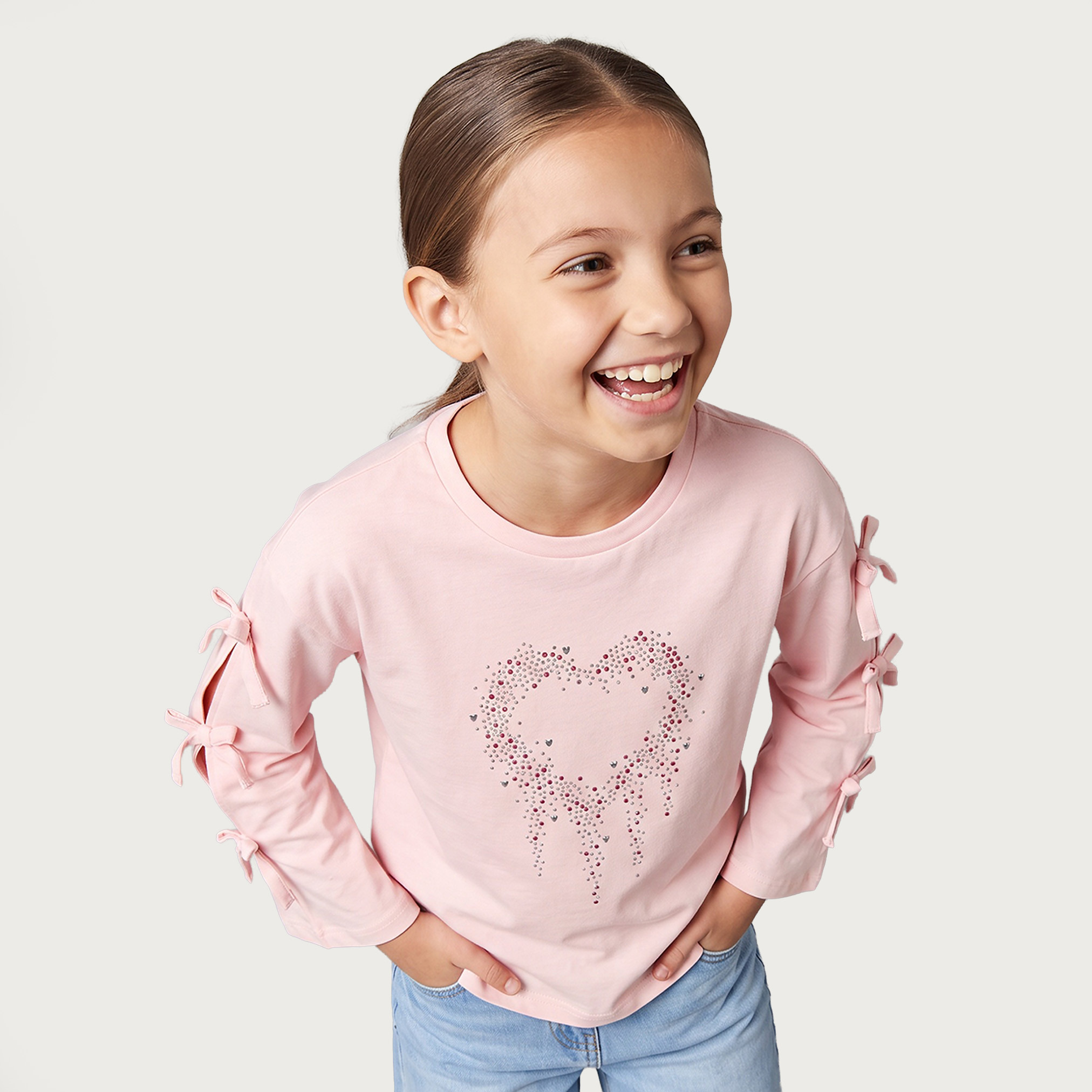 تيشيرت مزين بياقة ضيقة وأكمام طويلة من لي كوبر-girls-clothing-tshirts-image-1