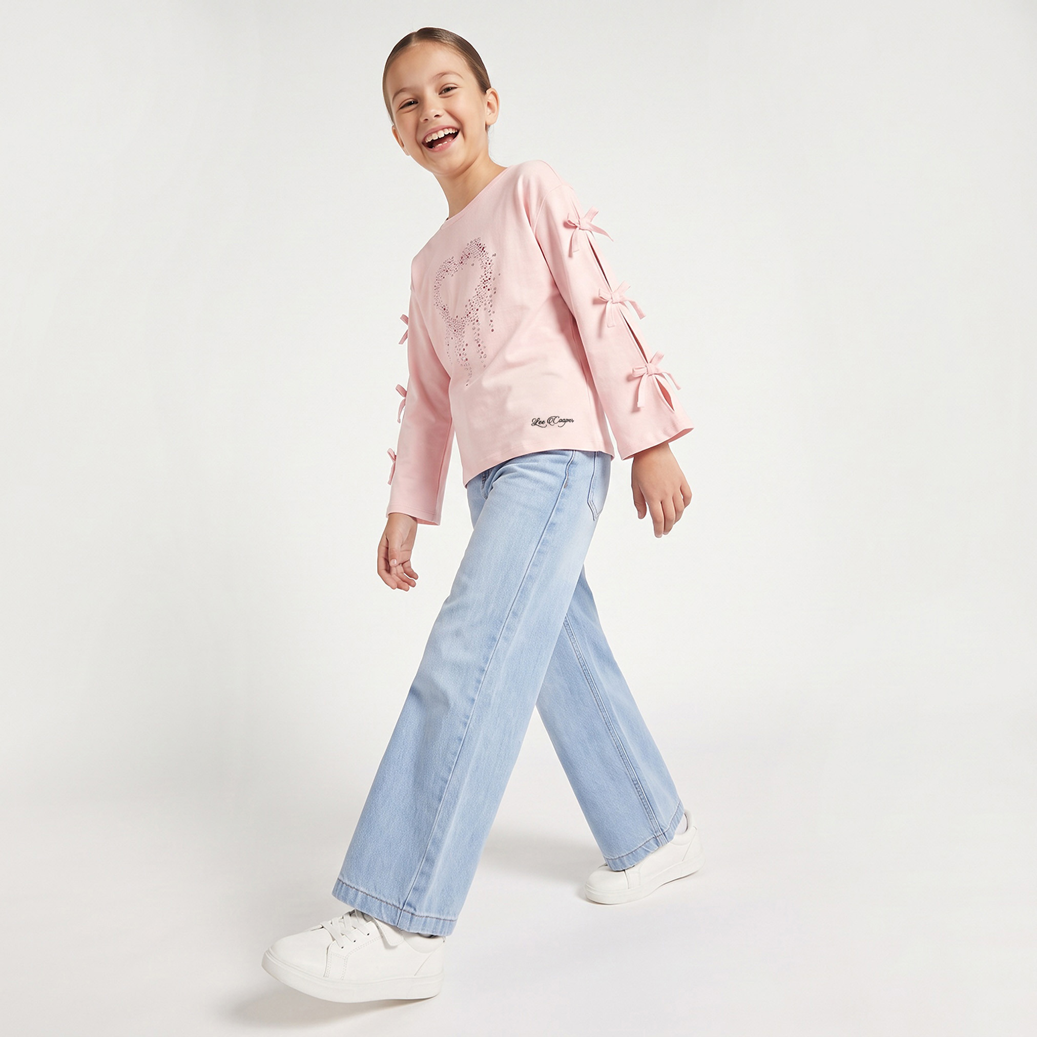 تيشيرت مزين بياقة ضيقة وأكمام طويلة من لي كوبر-girls-clothing-tshirts-image-2