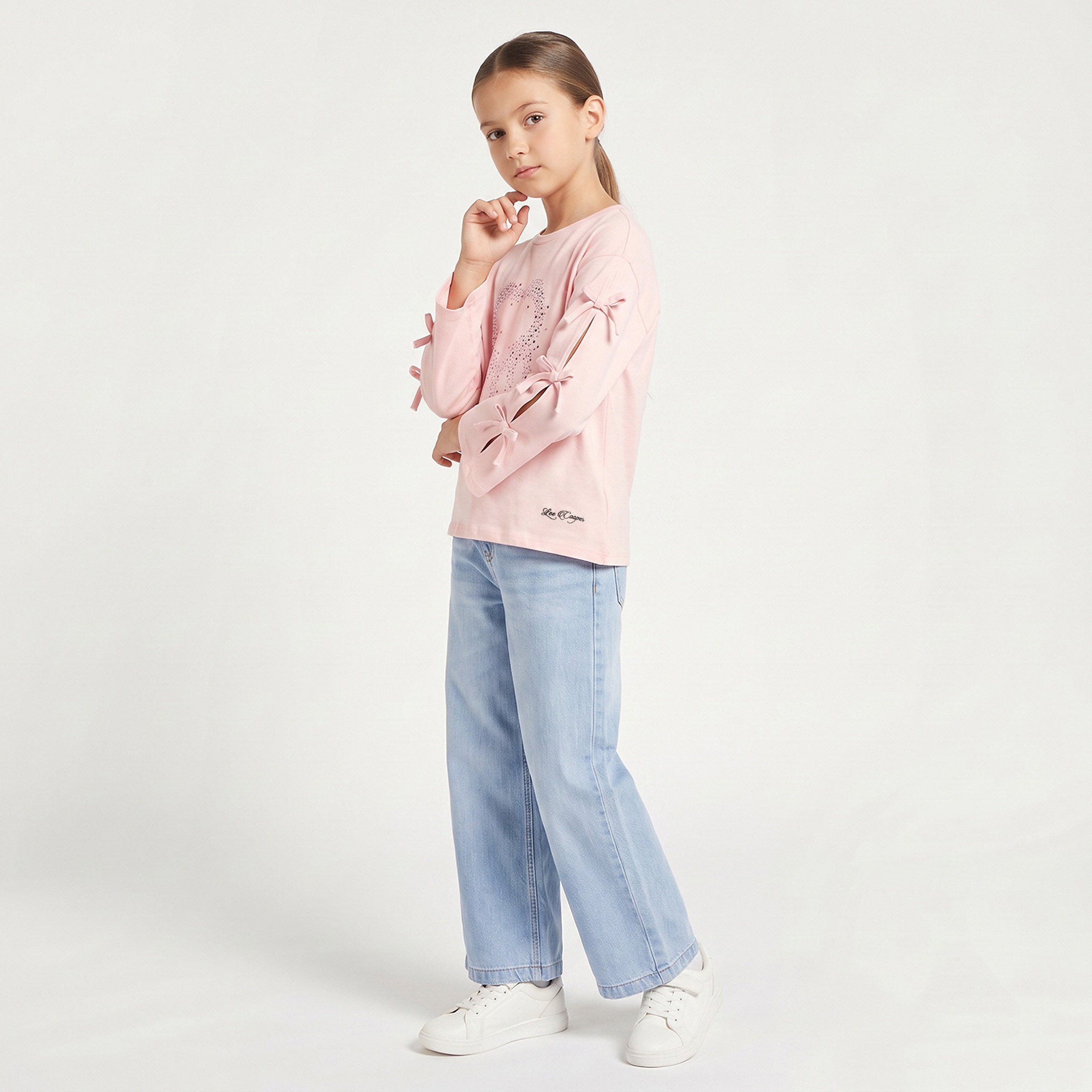 تيشيرت مزين بياقة ضيقة وأكمام طويلة من لي كوبر-girls-clothing-tshirts-image-4