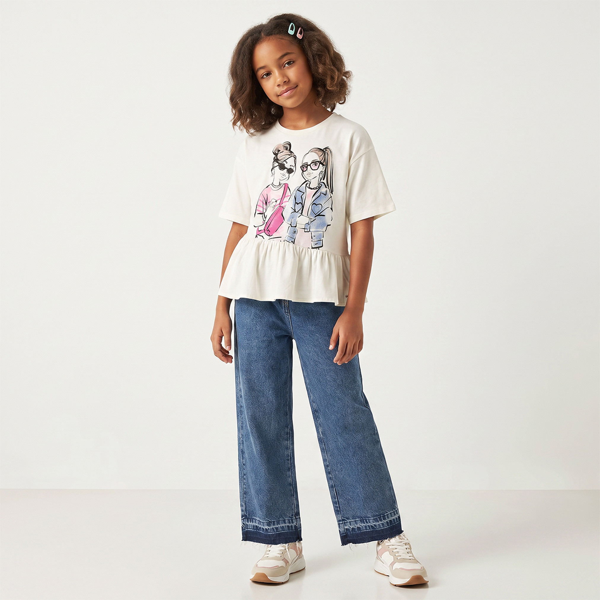 بلوزة بخصر كشكش وبرقبة مستديرة وأكمام قصيرة وطبعات من لي كوبر-girls-clothing-tops-tshirtsandtops-image-2