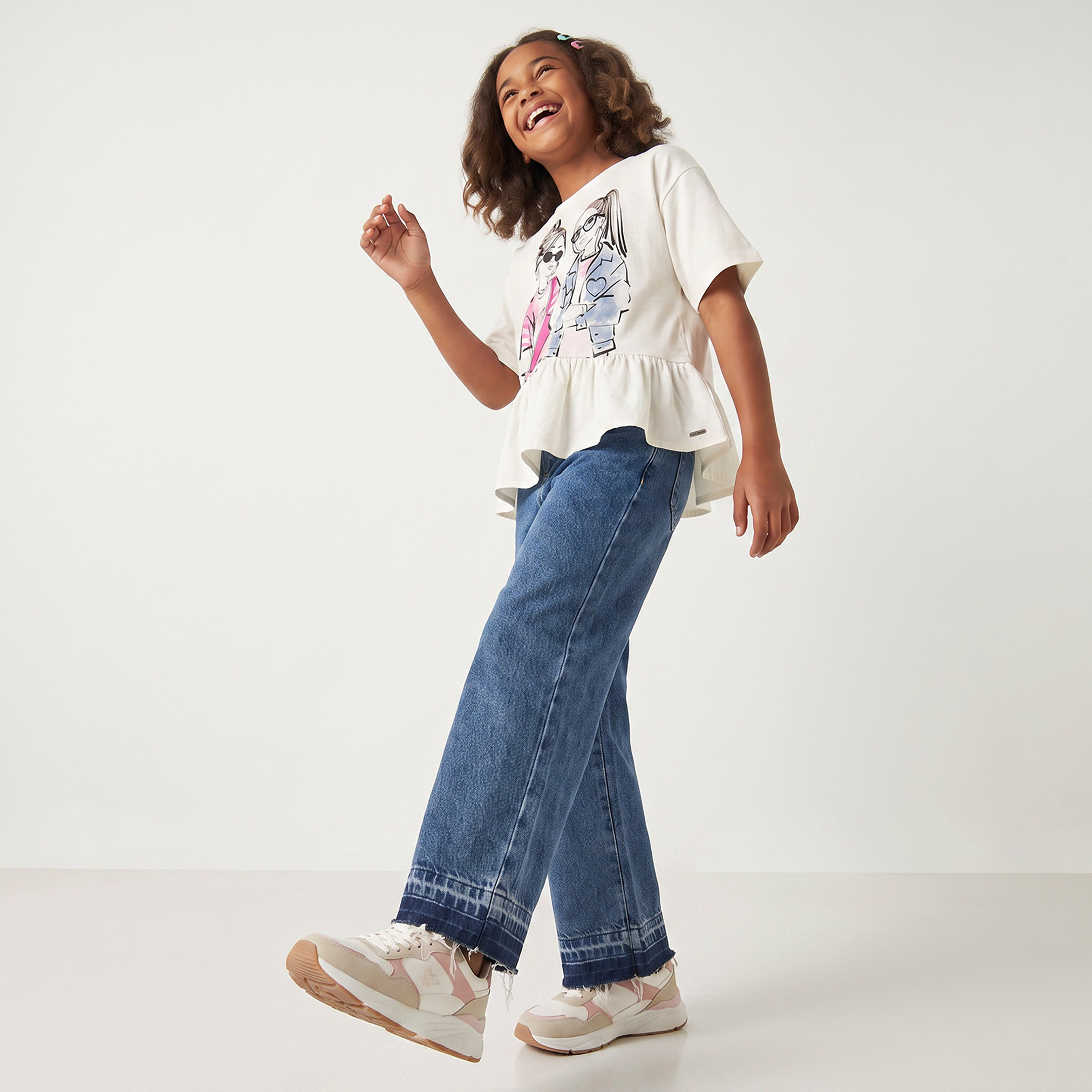 بلوزة بخصر كشكش وبرقبة مستديرة وأكمام قصيرة وطبعات من لي كوبر-girls-clothing-tops-tshirtsandtops-image-5