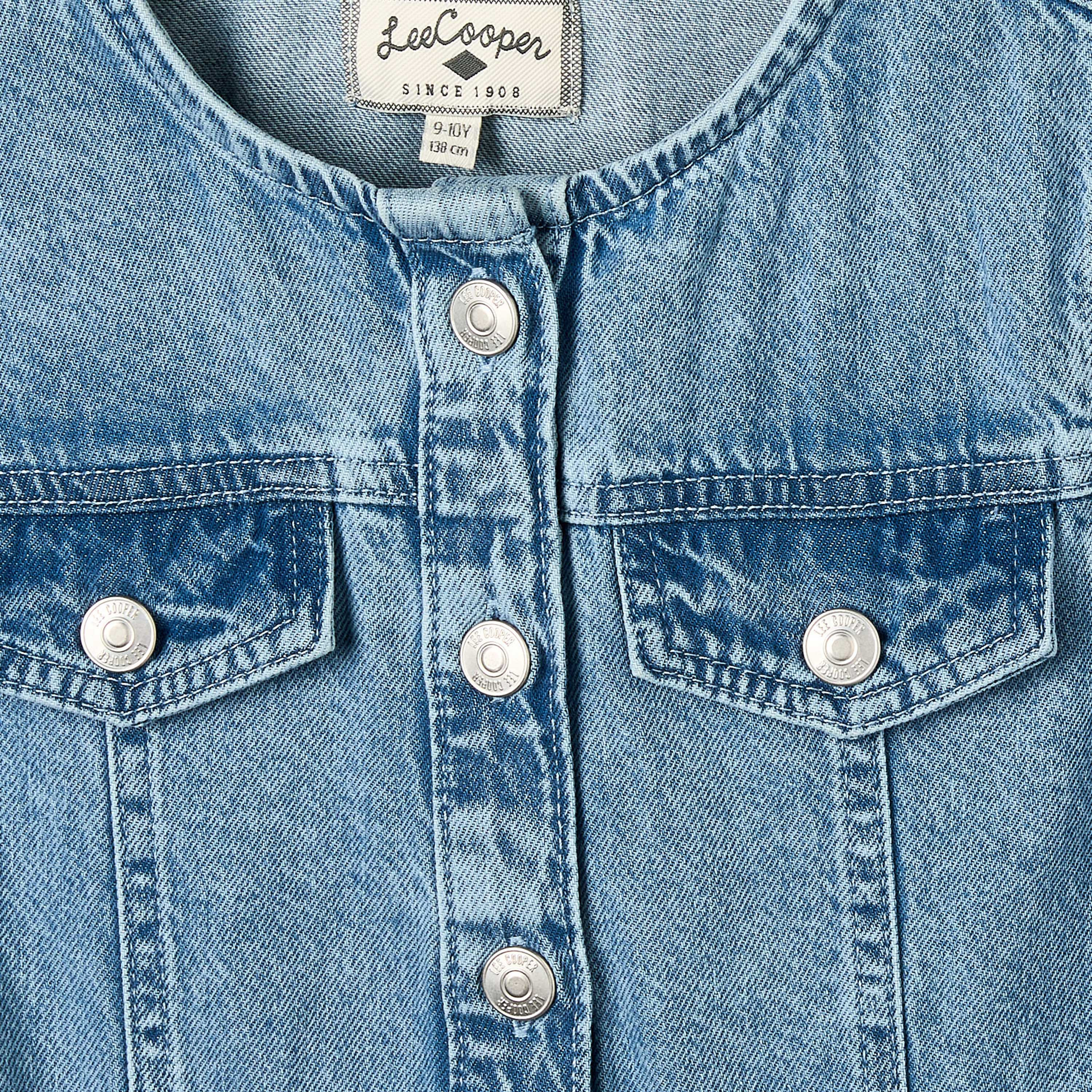 Lee Cooper Round Neck Short Sleeves Knee Length Denim Dress with Pockets-girls-clothing-dressesandjumpsuits-image-3
