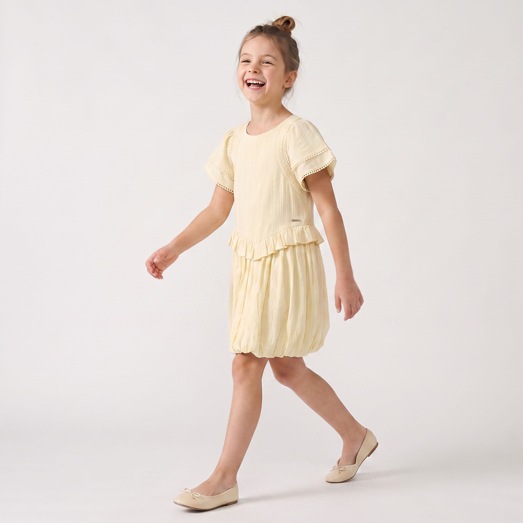 Lee Cooper Round Neck Short Sleeves Knee Length A-line Dress with Textured Detail-girls-clothing-dressesandjumpsuits-image-4