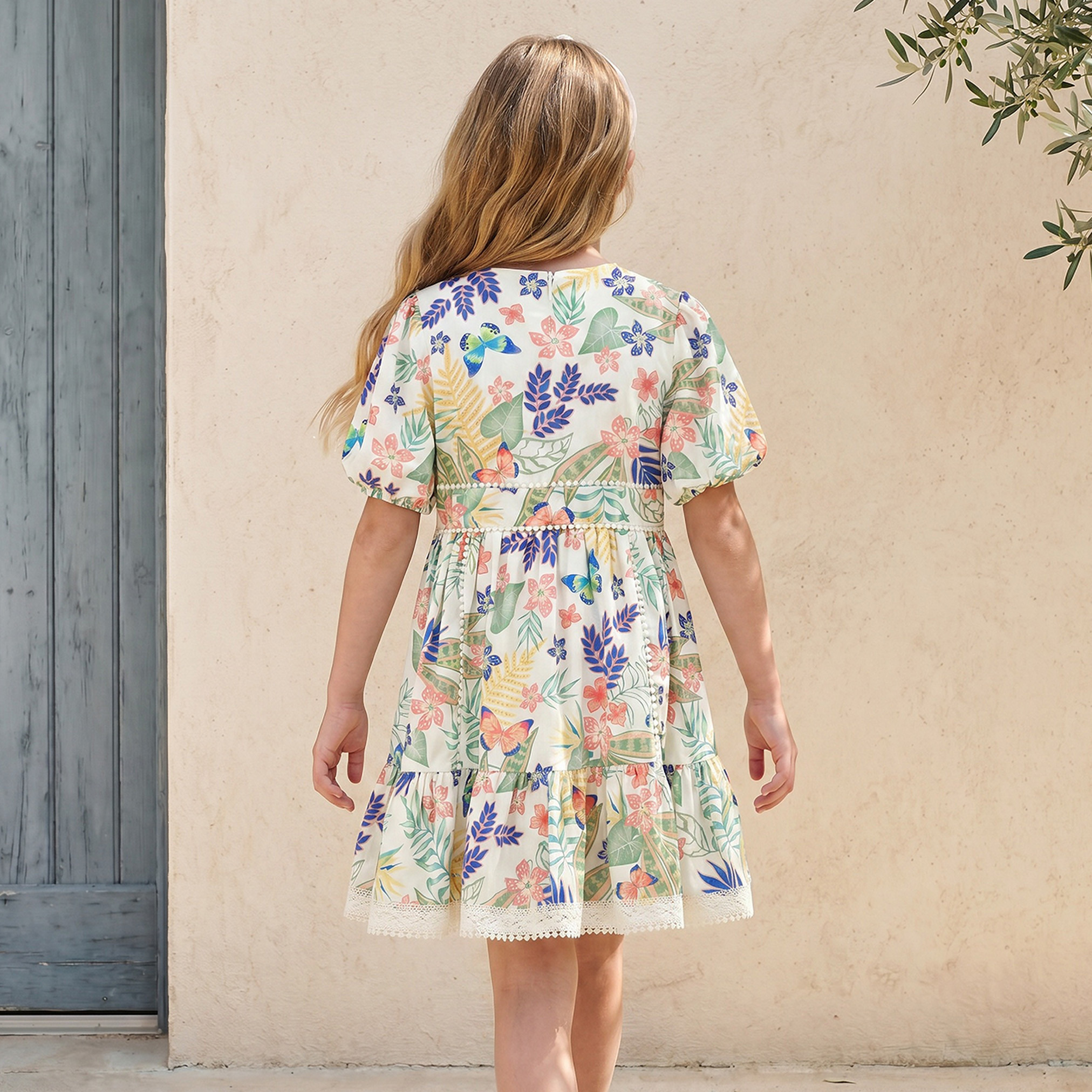 Lee Cooper Round Neck Short Sleeves Knee Length Dress with Floral Print-girls-clothing-dressesandjumpsuits-image-2