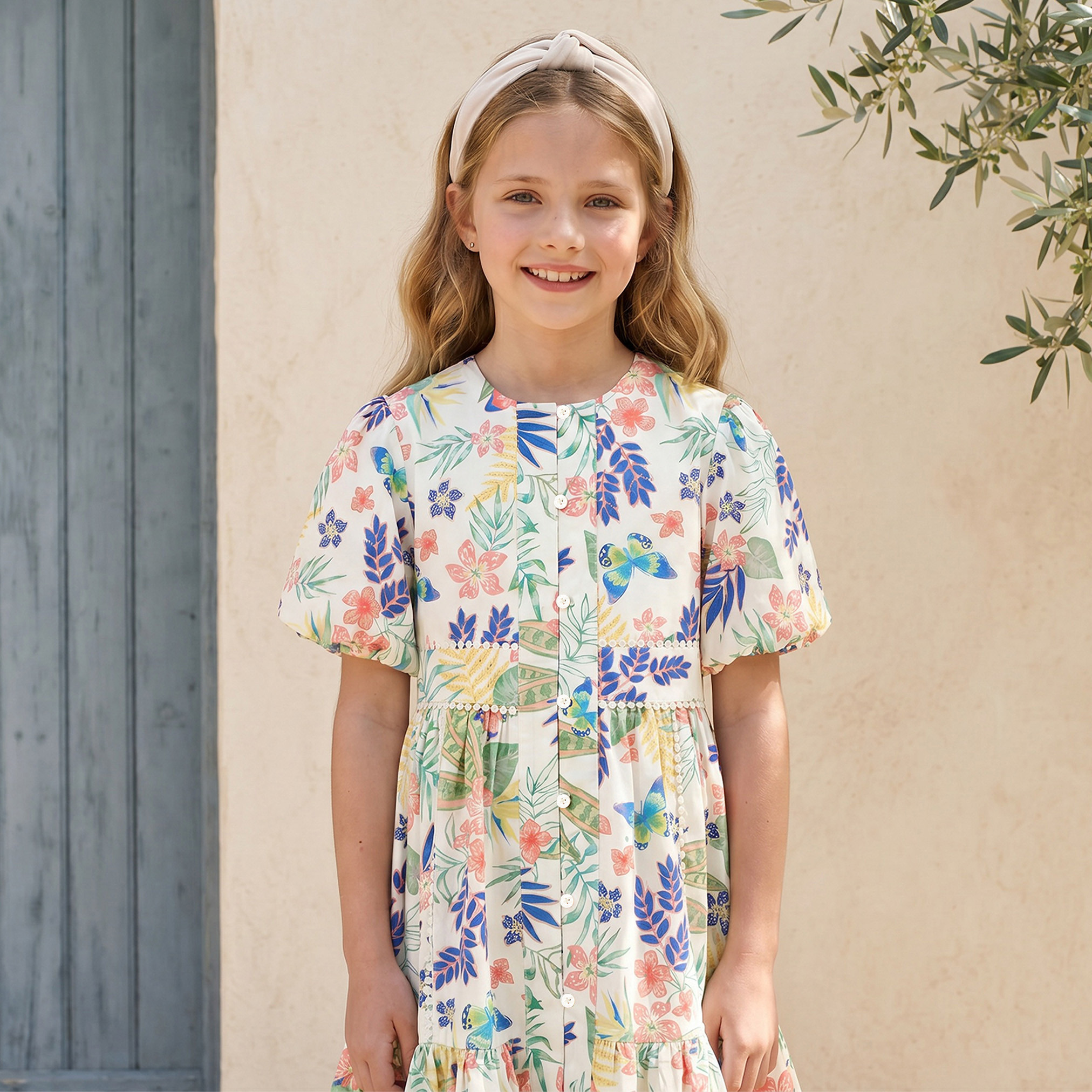 Lee Cooper Round Neck Short Sleeves Knee Length Dress with Floral Print-girls-clothing-dressesandjumpsuits-image-6