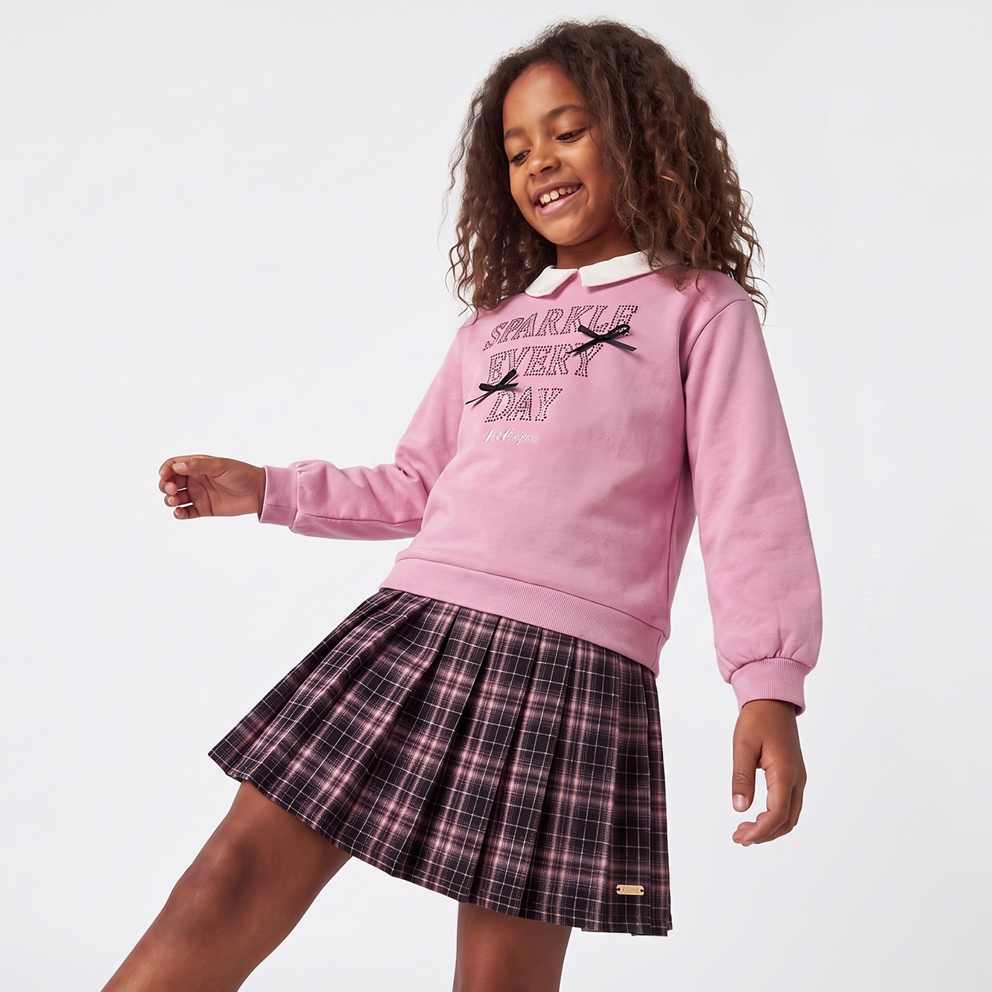 فستان طول الركبة بياقة وأكمام طويلة وطبعات كاروهات من لي كوبر-girls-clothing-dressesandjumpsuits-image-1