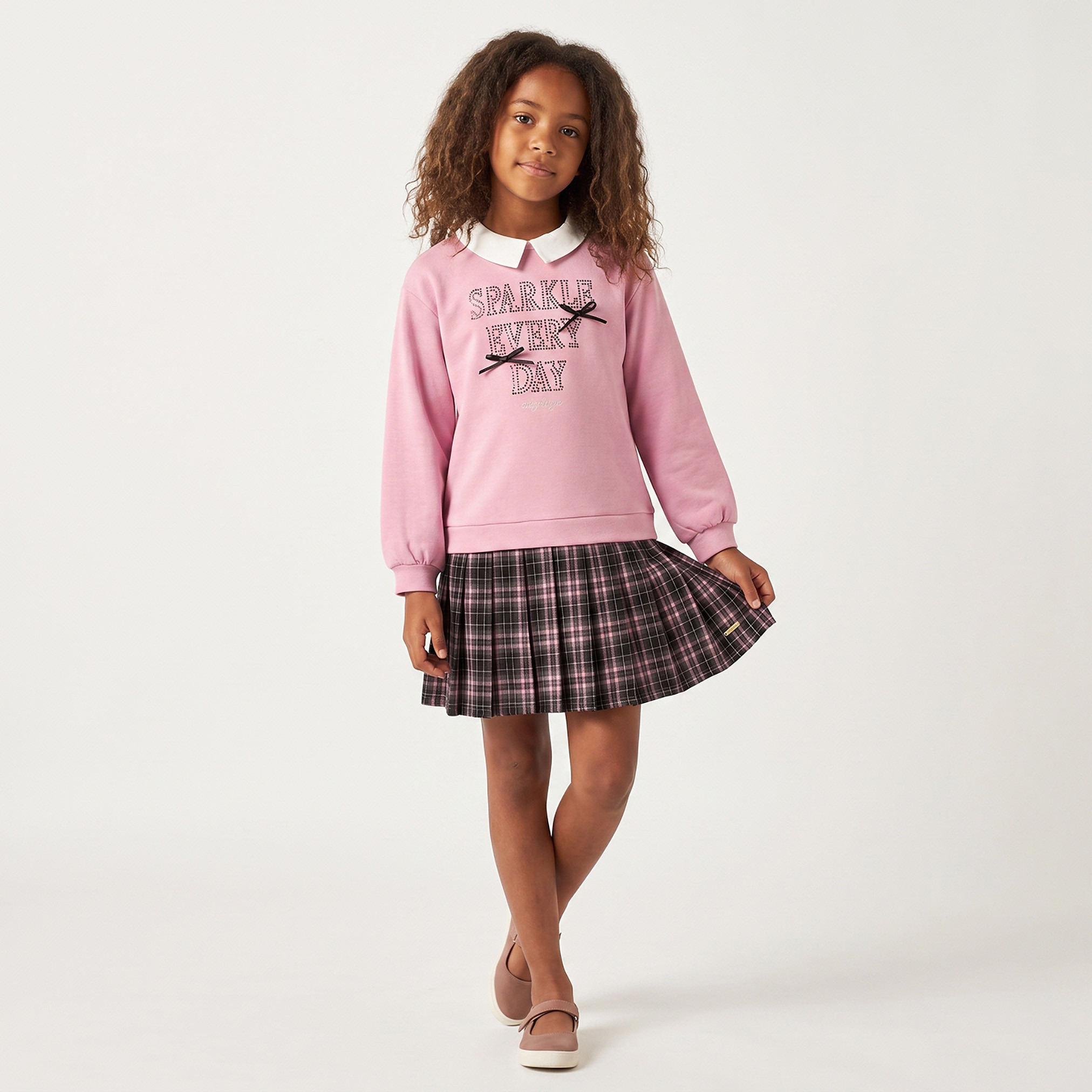 فستان طول الركبة بياقة وأكمام طويلة وطبعات كاروهات من لي كوبر-girls-clothing-dressesandjumpsuits-image-6