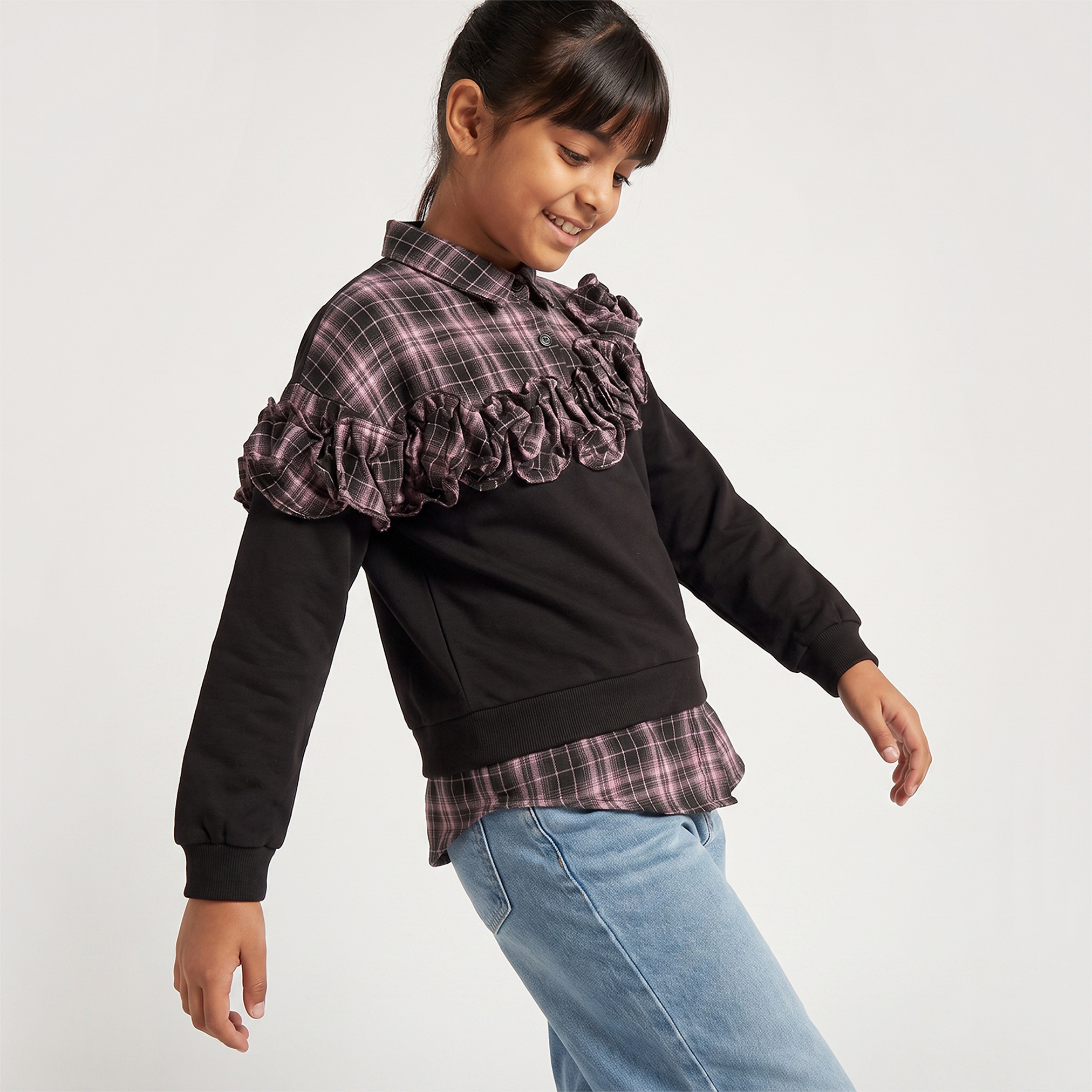 سويت شيرت بأكمام طويلة وبحافة كشكش من لي كوبر-girls-clothing-sweatshirts-image-1