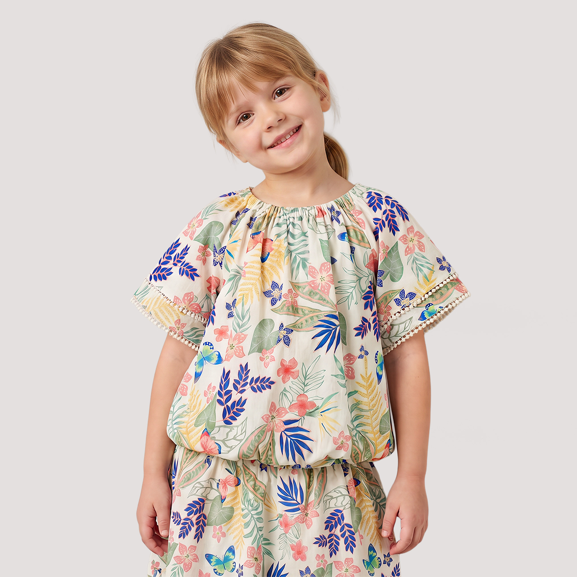 Lee Cooper Round Neck Short Sleeves Top and Skirt Set with Floral Print-girls-clothing-setsandcoords-image-2